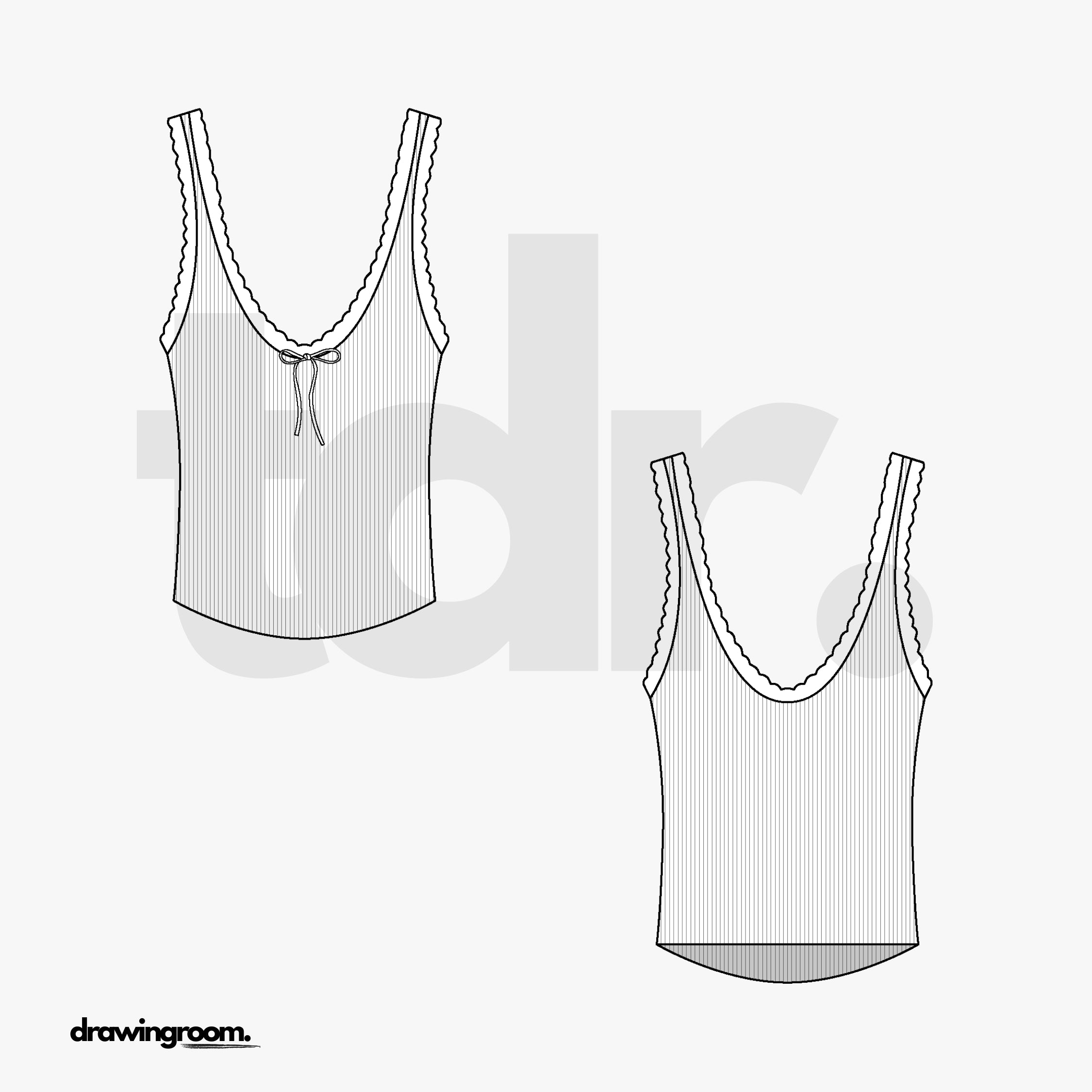 Slim Fit Ribbed Tank Top with Small Bow - Flat Mockup Vector