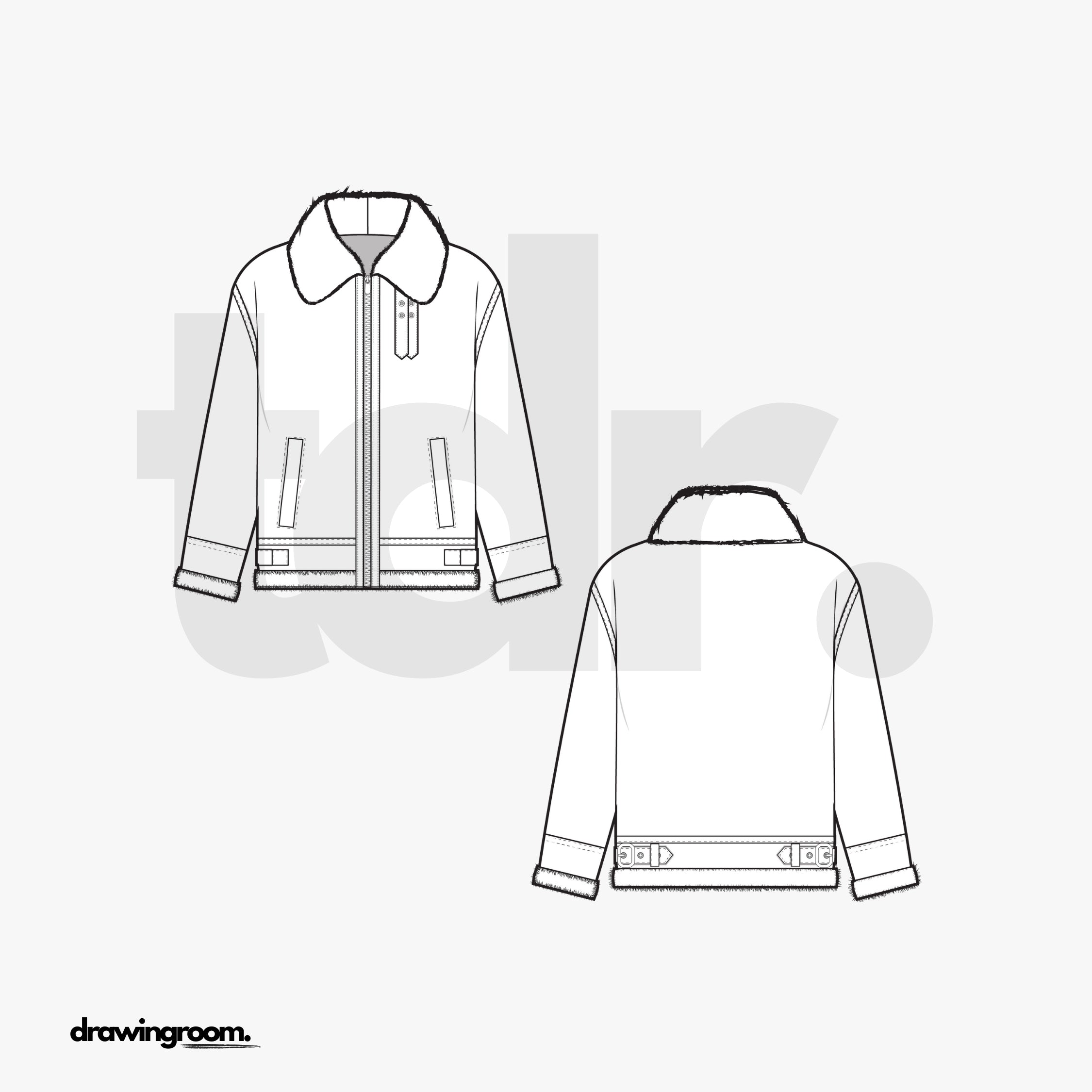 Slim Fit Shearling Aviator Jacket - Flat Mockup Vector