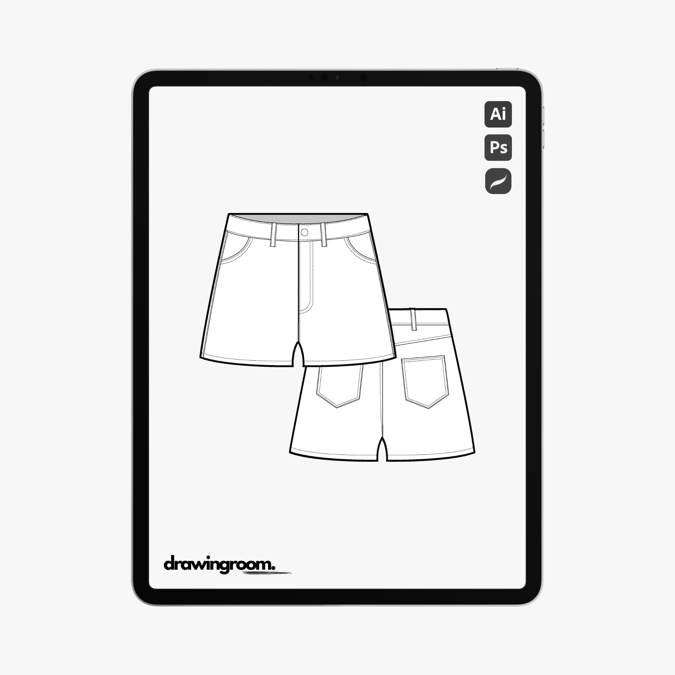 Slim Fit Short Inseam Jean Shorts - Flat Mockup Vector