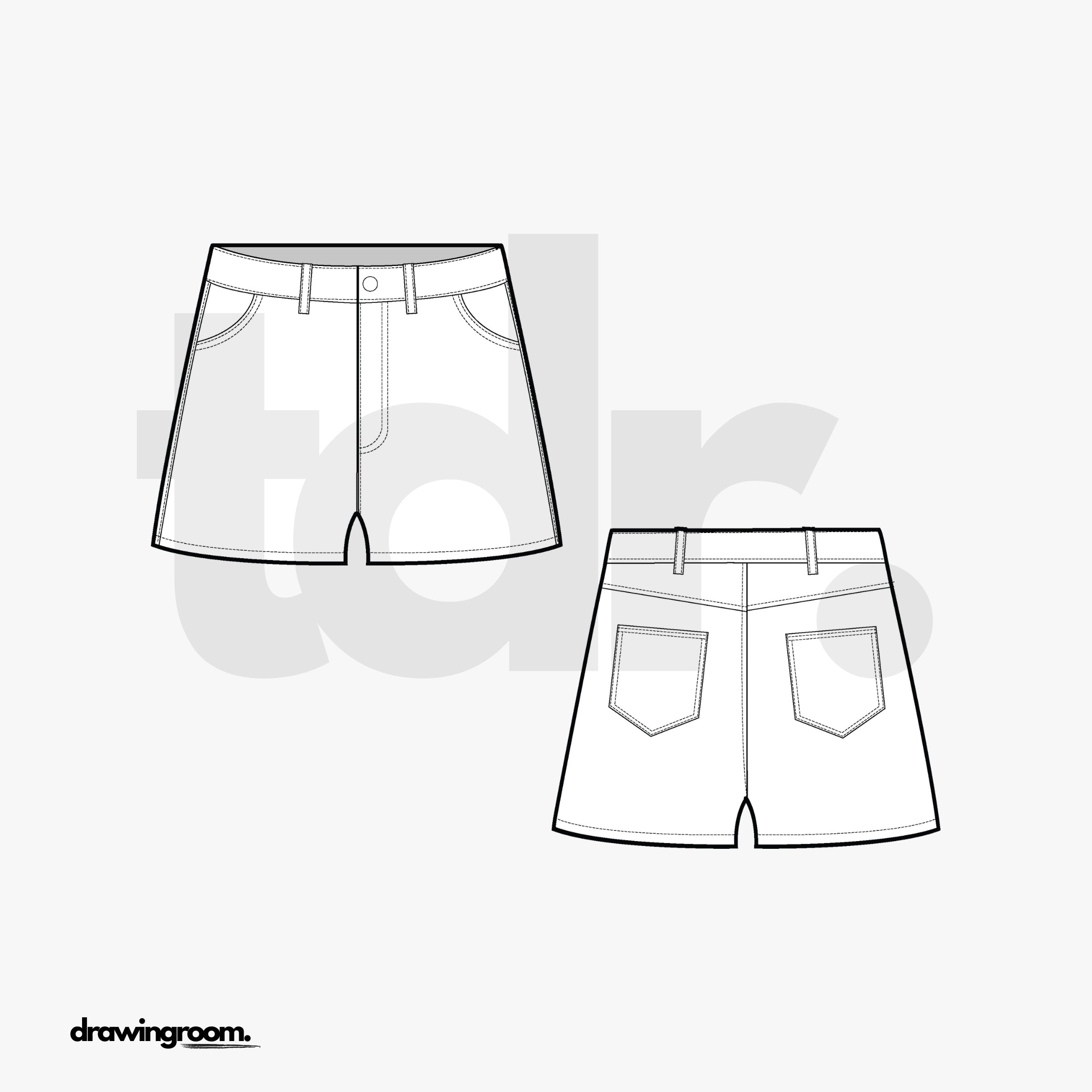 Slim Fit Short Inseam Jean Shorts - Flat Mockup Vector