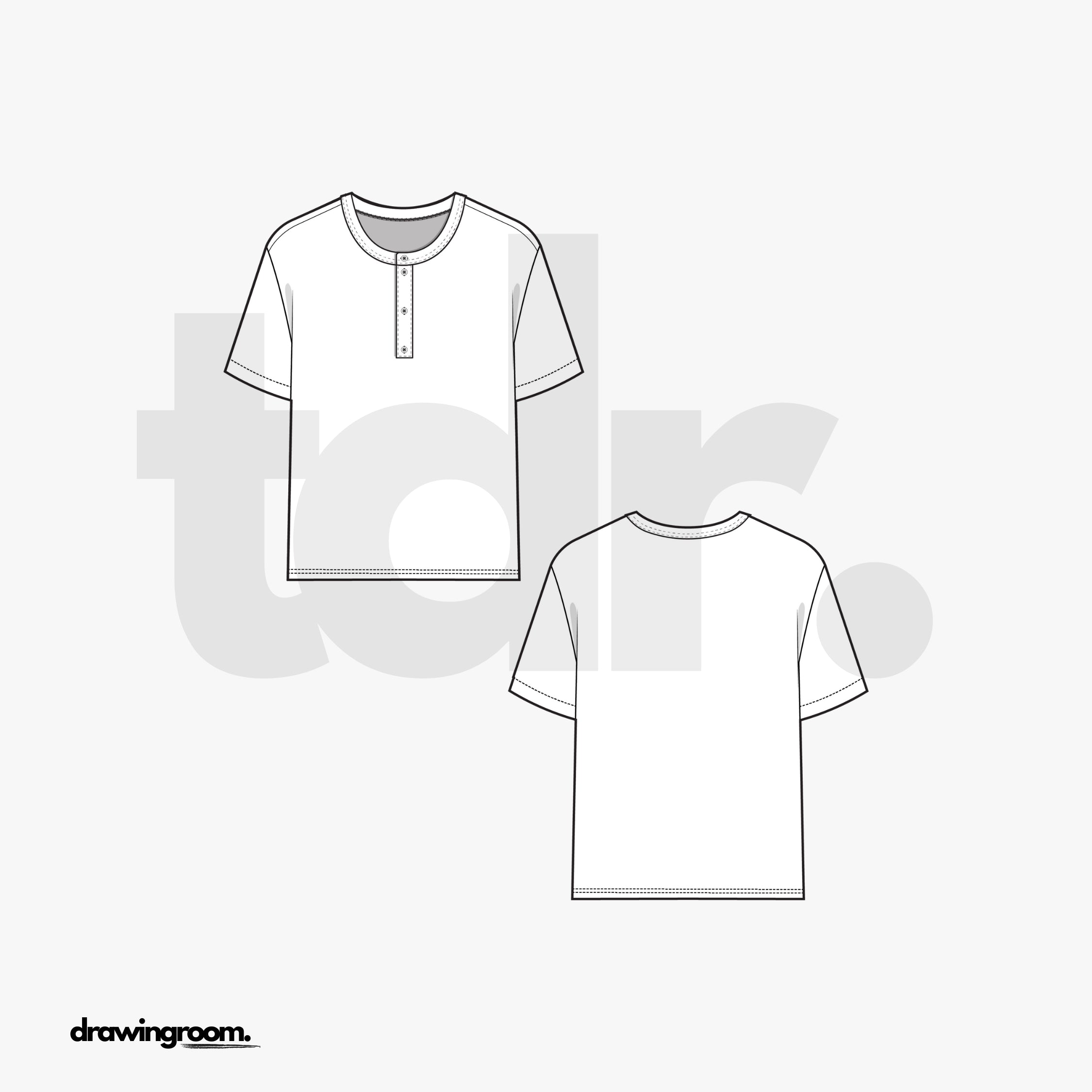 Slim Fit Short Sleeve Button Up Henley Shirt - Flat Mockup Vector