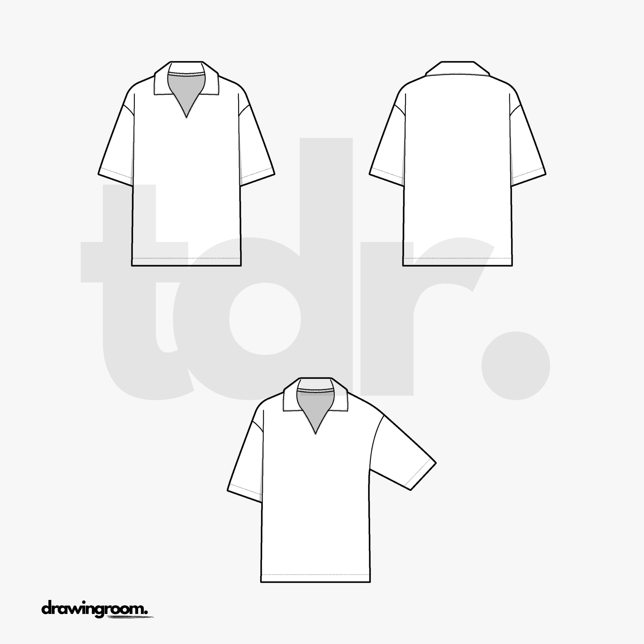 Slim Fit Short Sleeve Polo Shirt with Open Collar - Flat Mockup Vector