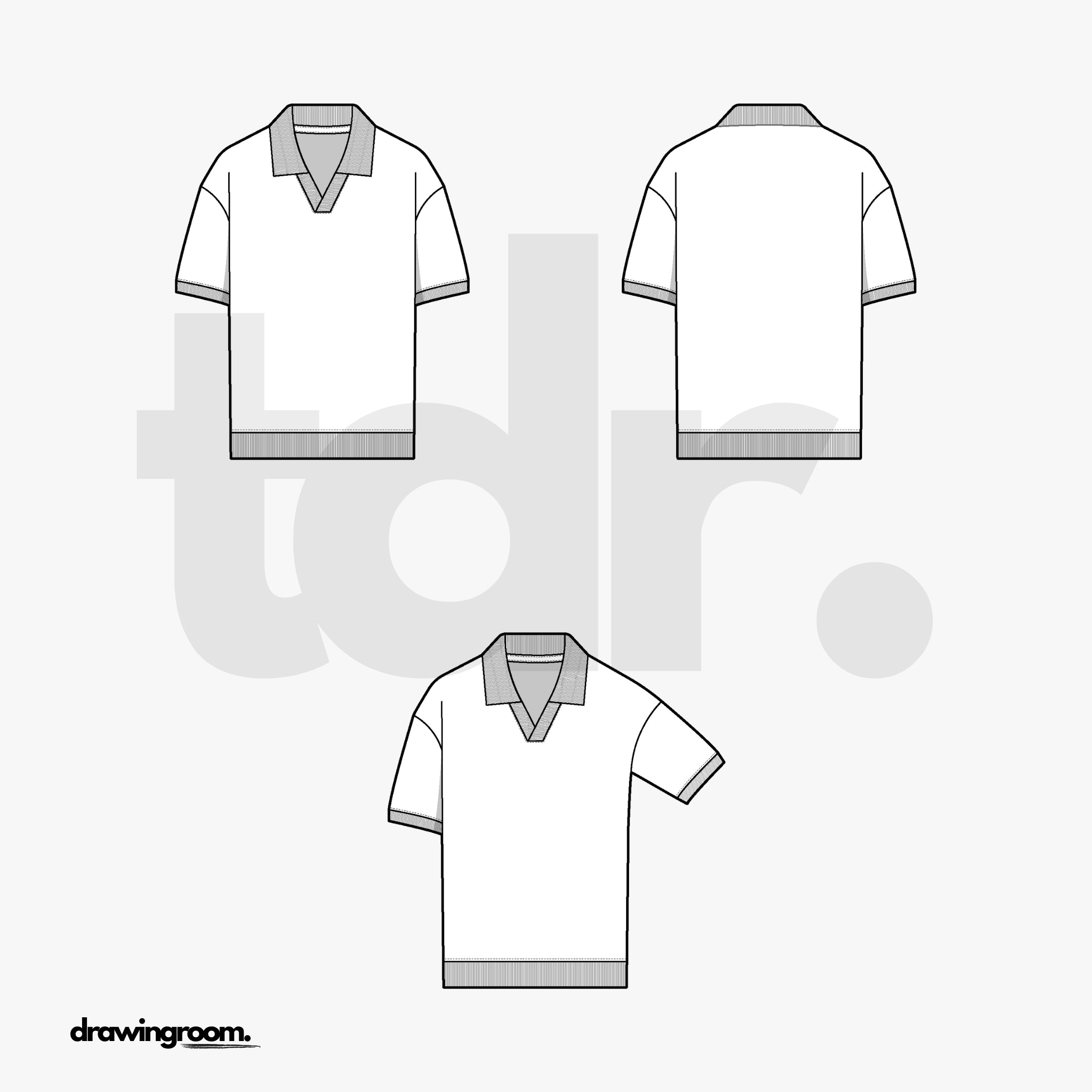 Slim Fit Short Sleeve Polo Shirt with Ribbed Collar, Hem and Cuff - Flat Mockup Vector