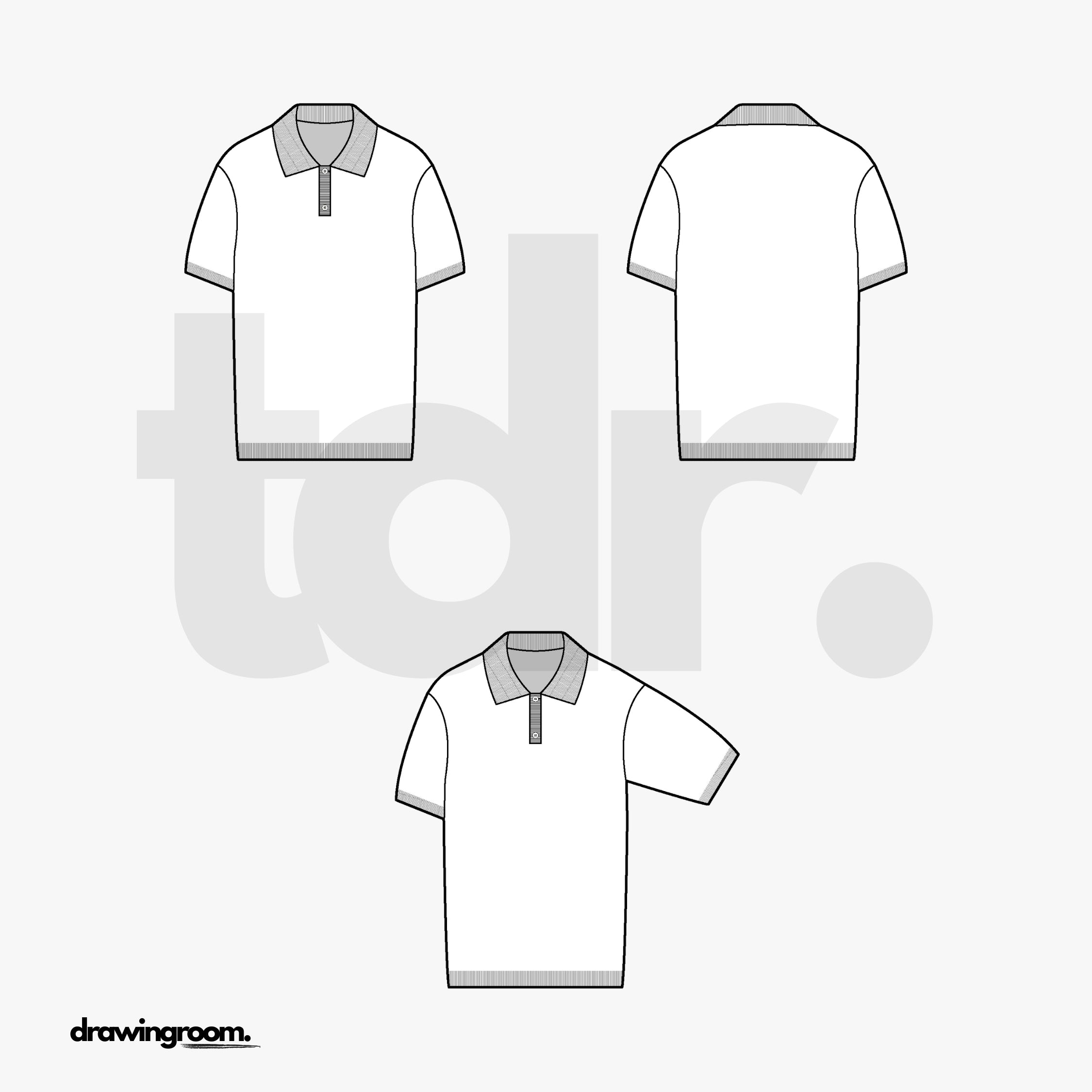 Slim Fit Short Sleeve Polo Shirt with Ribbed Collar and Button Closure - Flat Mockup Vector