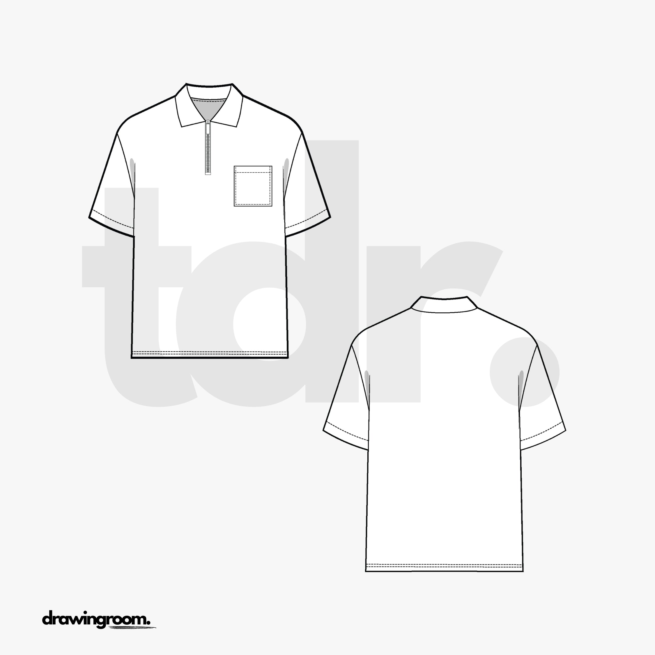 Slim Fit Short Sleeve Zip Up Polo Shirt - Flat Mockup Vector