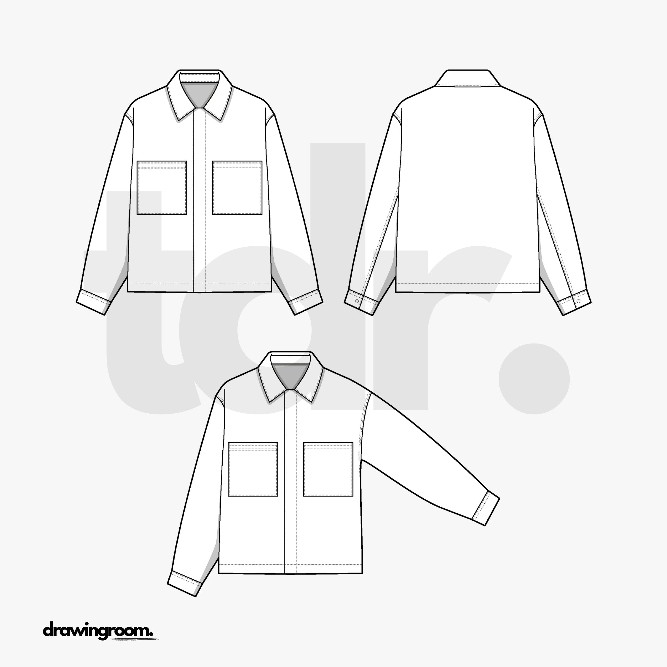 Slim Fit Slightly Cropped Jacket with Two Patch Pockets - Flat Mockup Vector