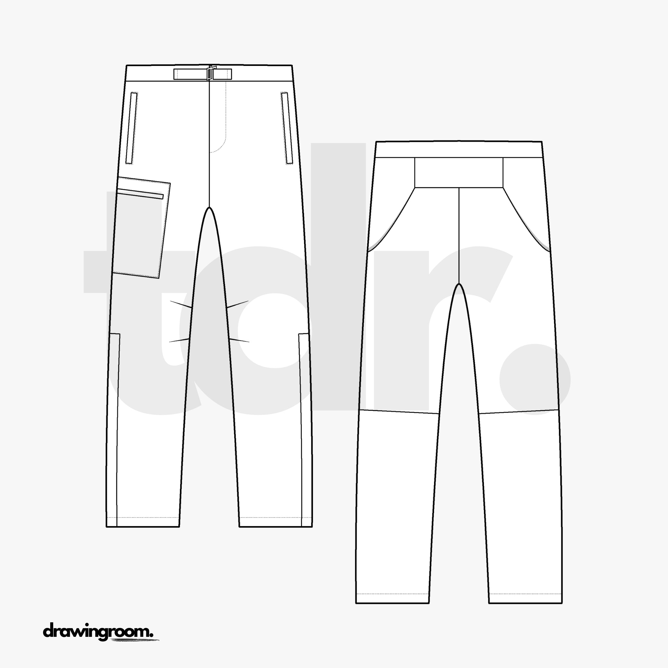 Slim Fit Utility Pants with Leg Cut and Sew - Flat Mockup Vector