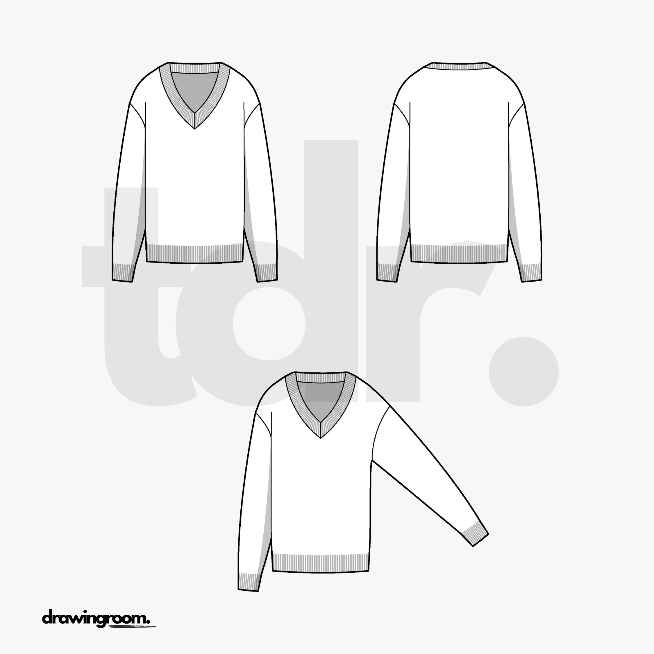 Slim Fit V-Neck Pullover Sweatshirt - Flat Mockup Vector