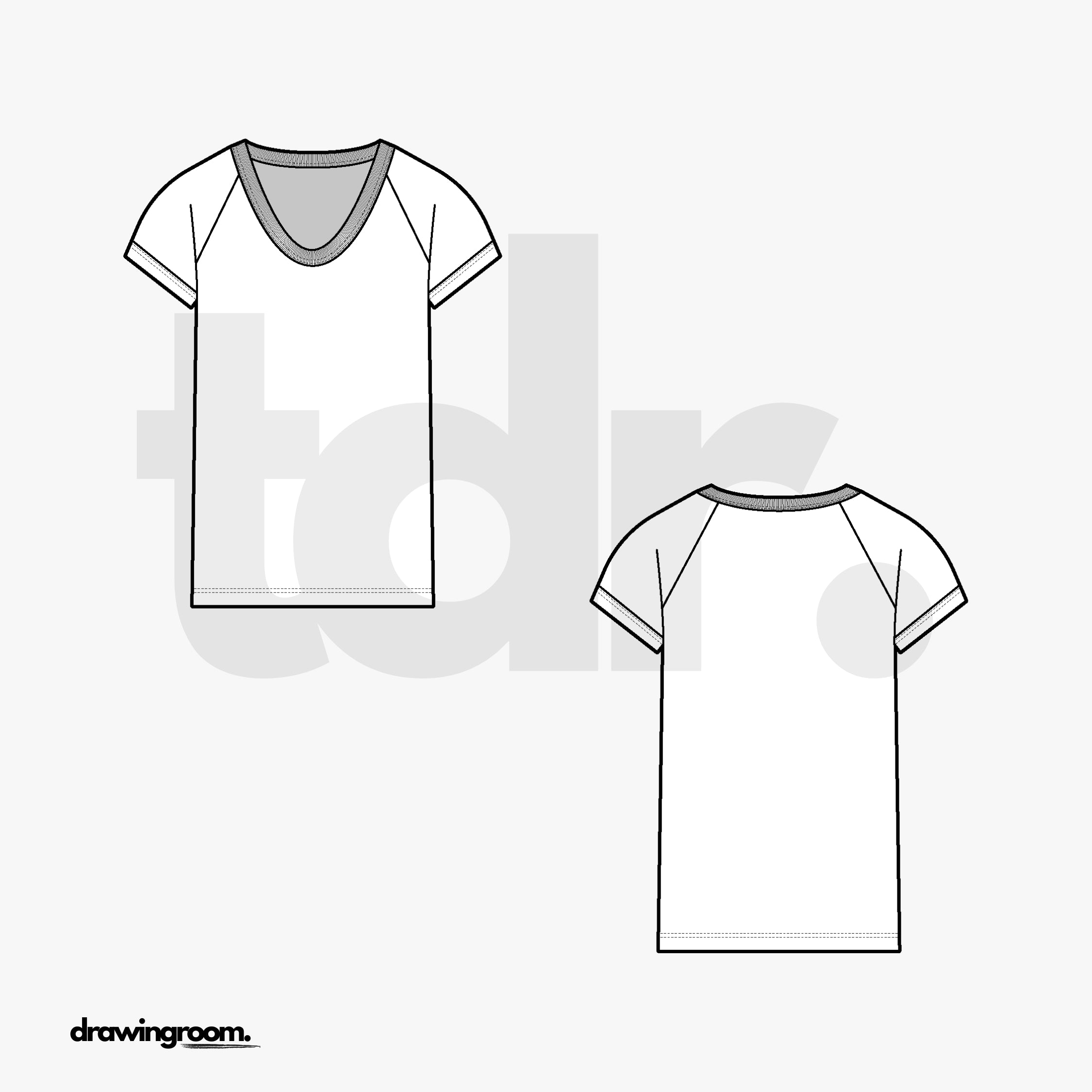 Slim Fit V-Neck Raglan T-Shirt - Flat Mockup Vector