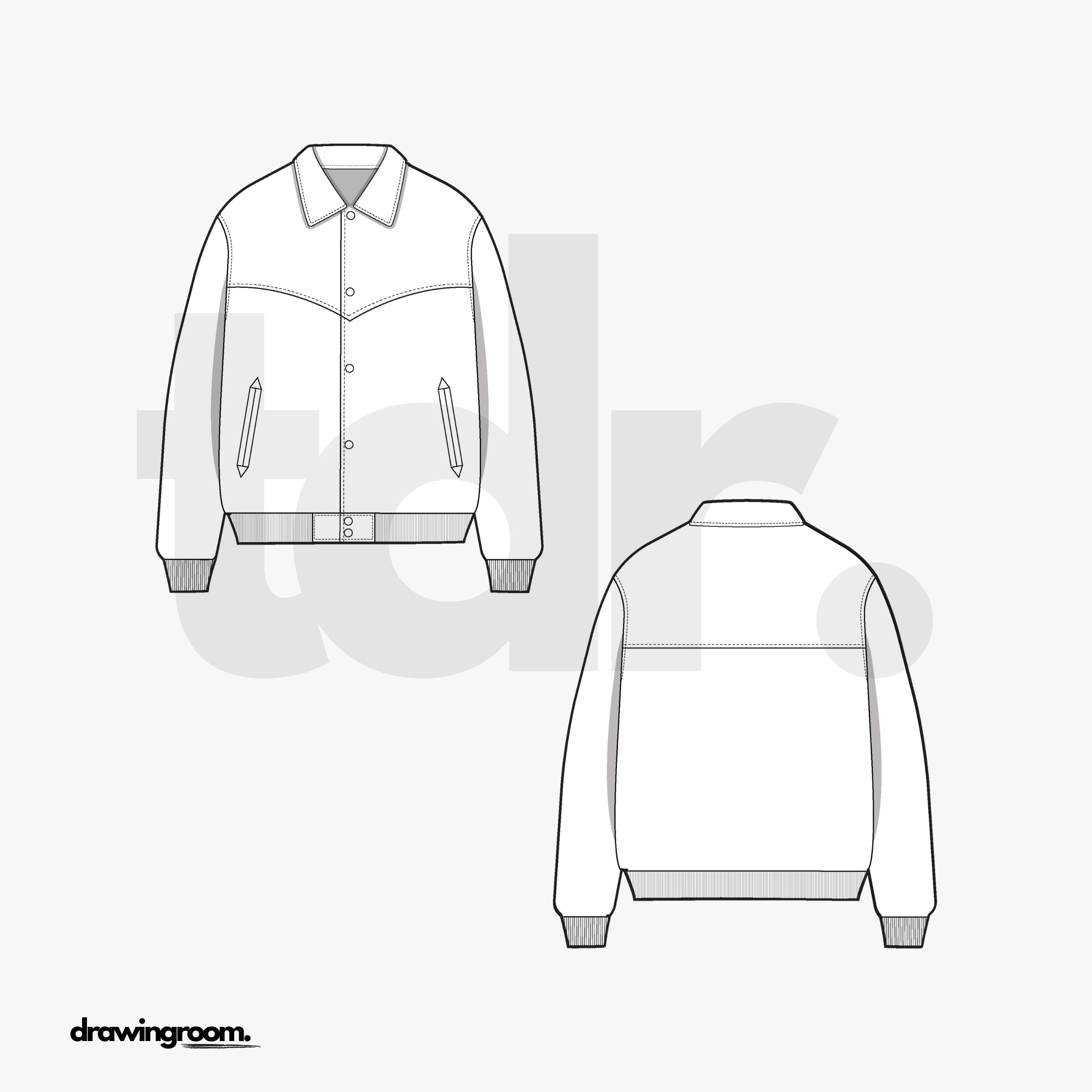 Slim Fit Varsity Jacket with Yokes- Flat Mockup Vector