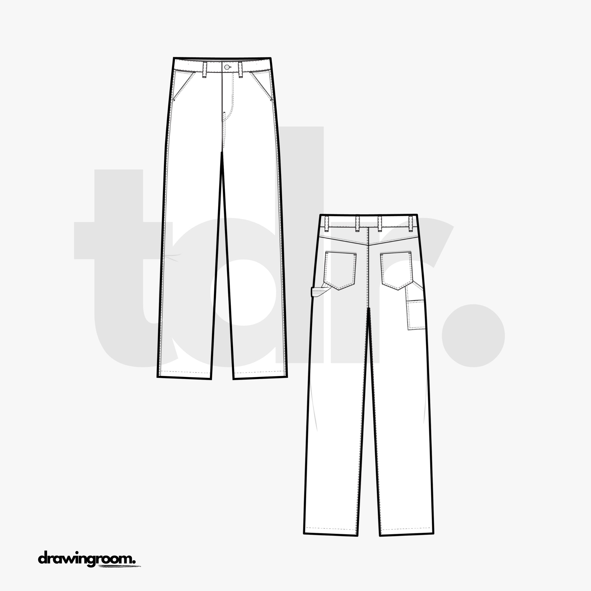 Slim Fit Workwear Pants with Hammer Loop and Pocket - Flat Mockup Vector