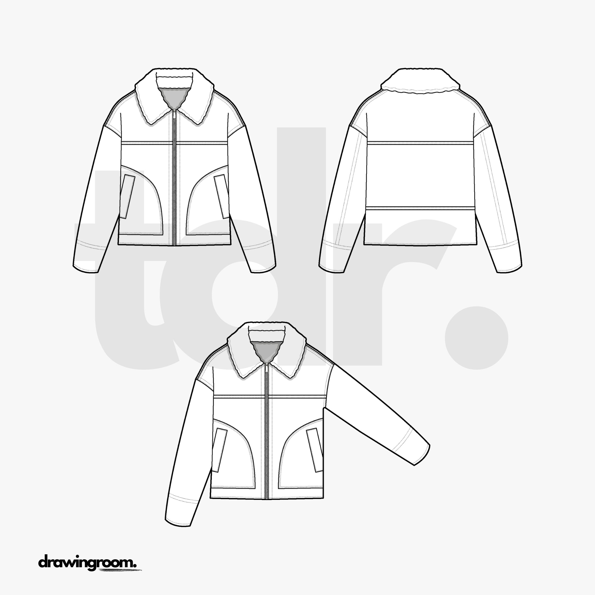 Slim Fit Zip Up Aviator Jacket - Flat Mockup Vector