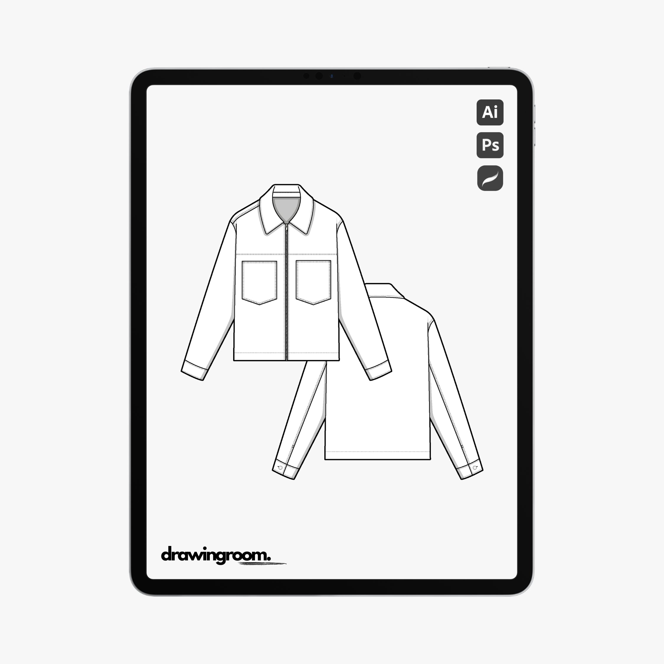 Slim Fit Zip Up Jacket with Chest Patch Pockets - Flat Mockup Vector