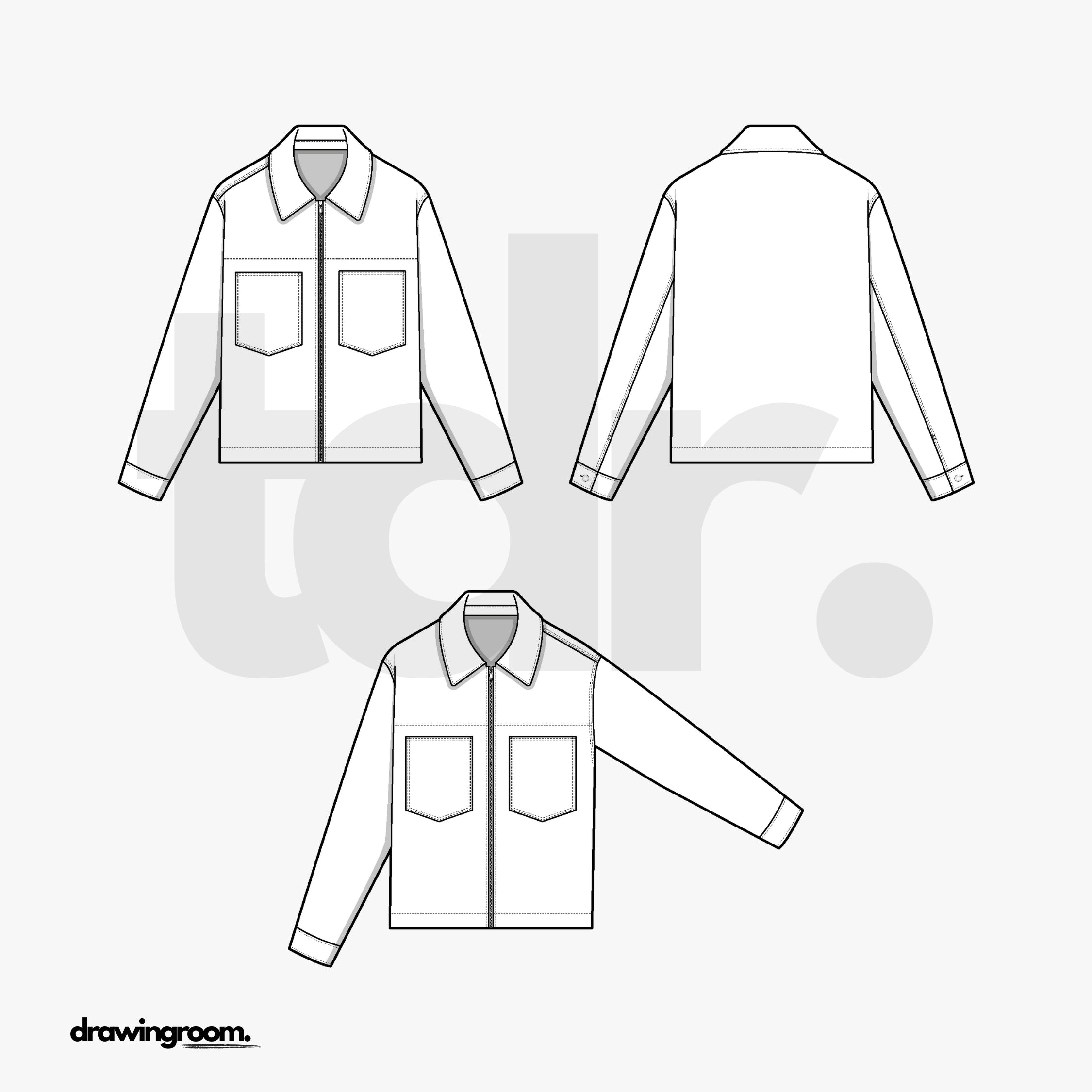 Slim Fit Zip Up Jacket with Chest Patch Pockets - Flat Mockup Vector