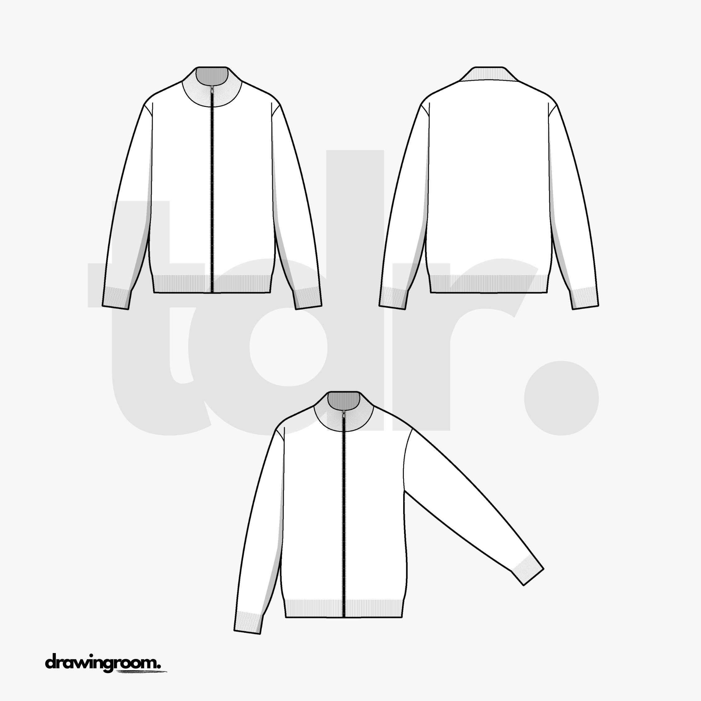 Slim Fit Zip Up Sweater With Ribbed Collar - Flat Mockup Vector