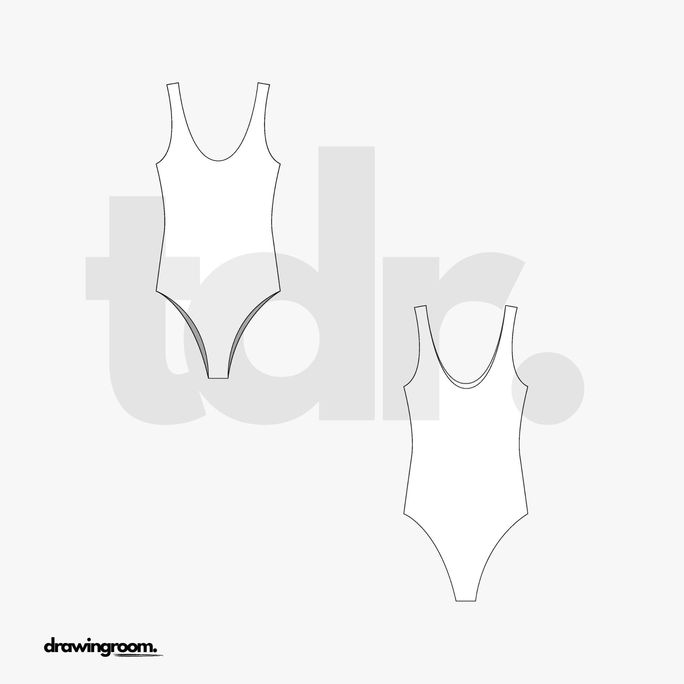 Soft V-Neck and Back Tank Body Suit - Flat Mockup Vector