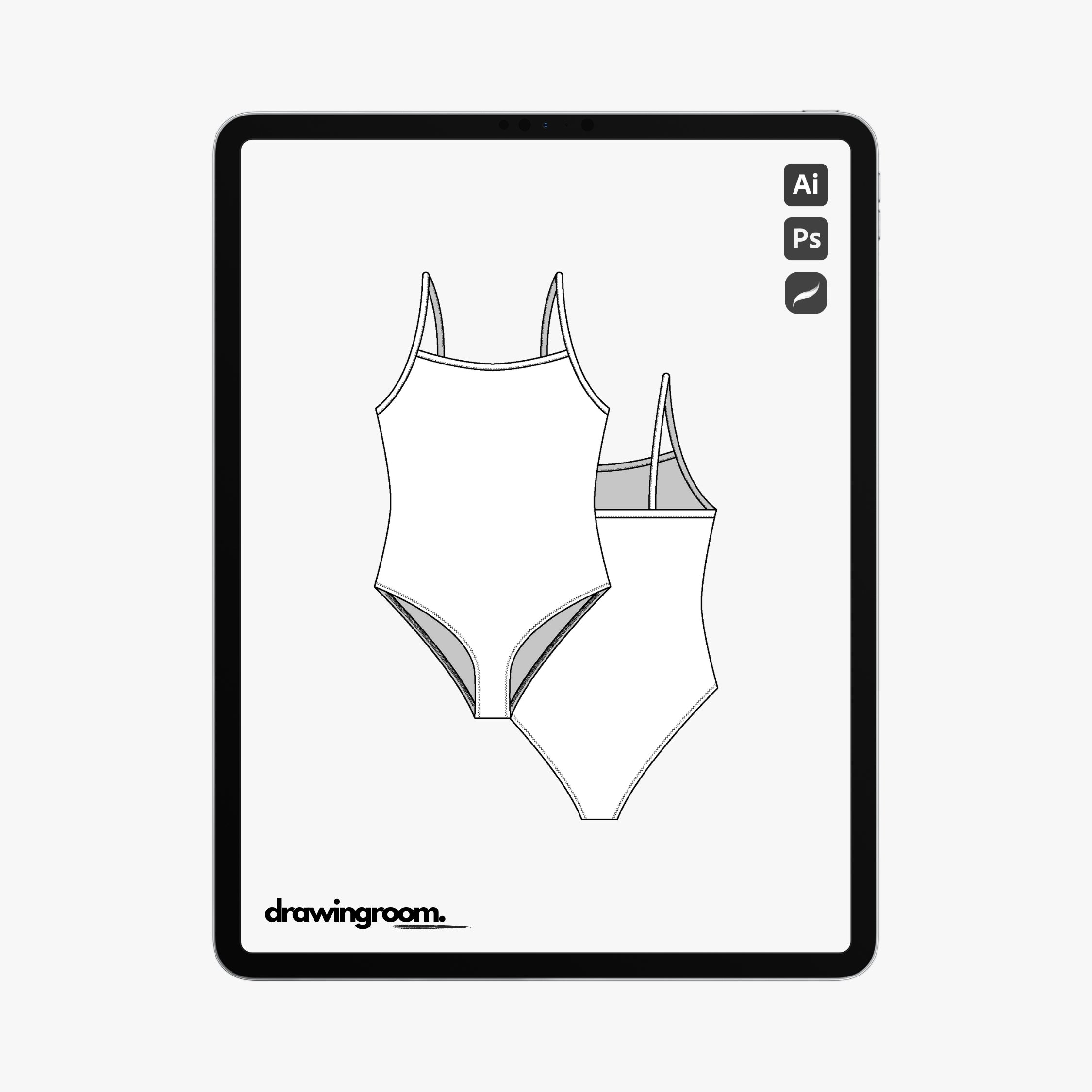 Spaghetti Strap One Piece Swim Suit - Flat Mockup Vector