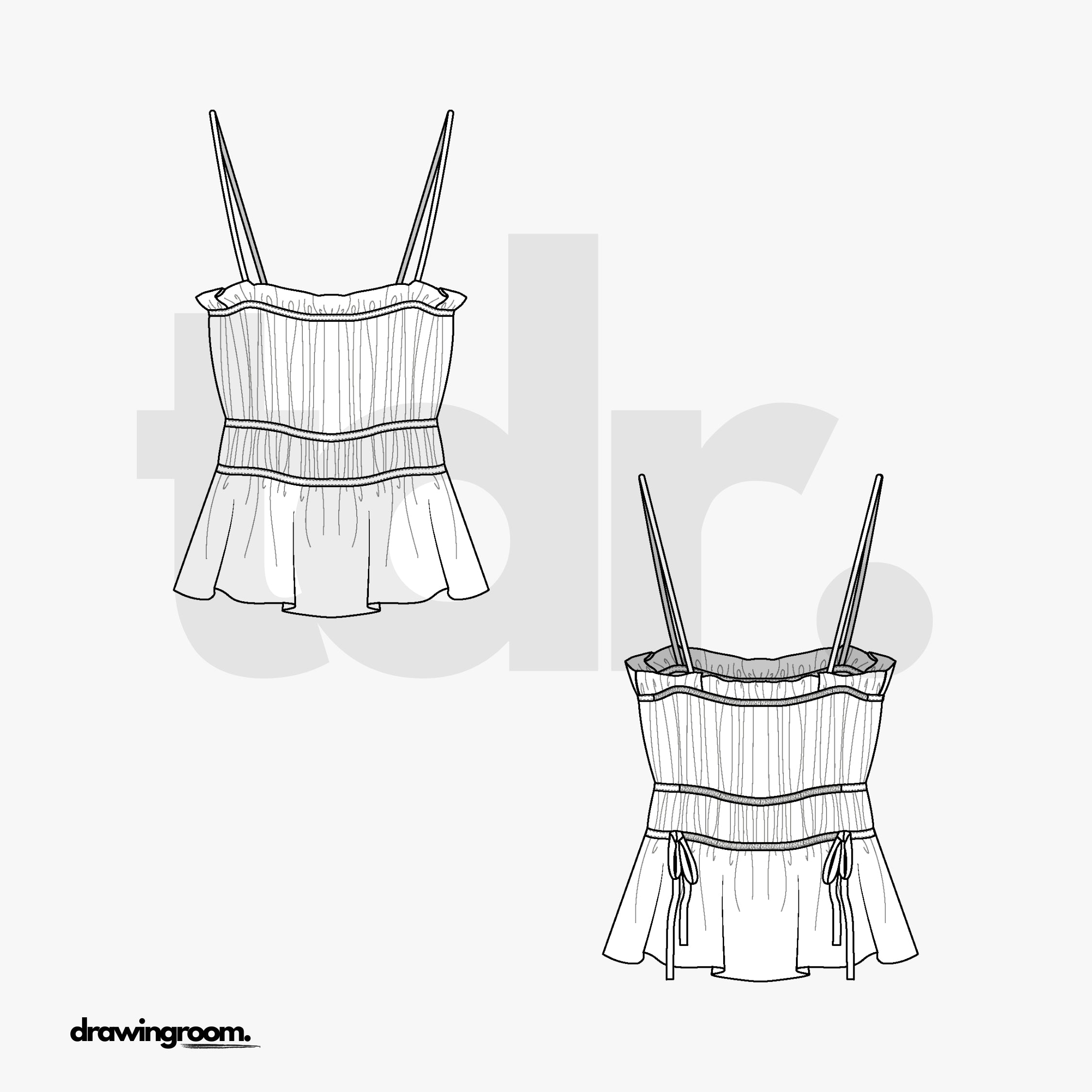 Spaghetti Strap Shirred Top - Flat Mockup Vector