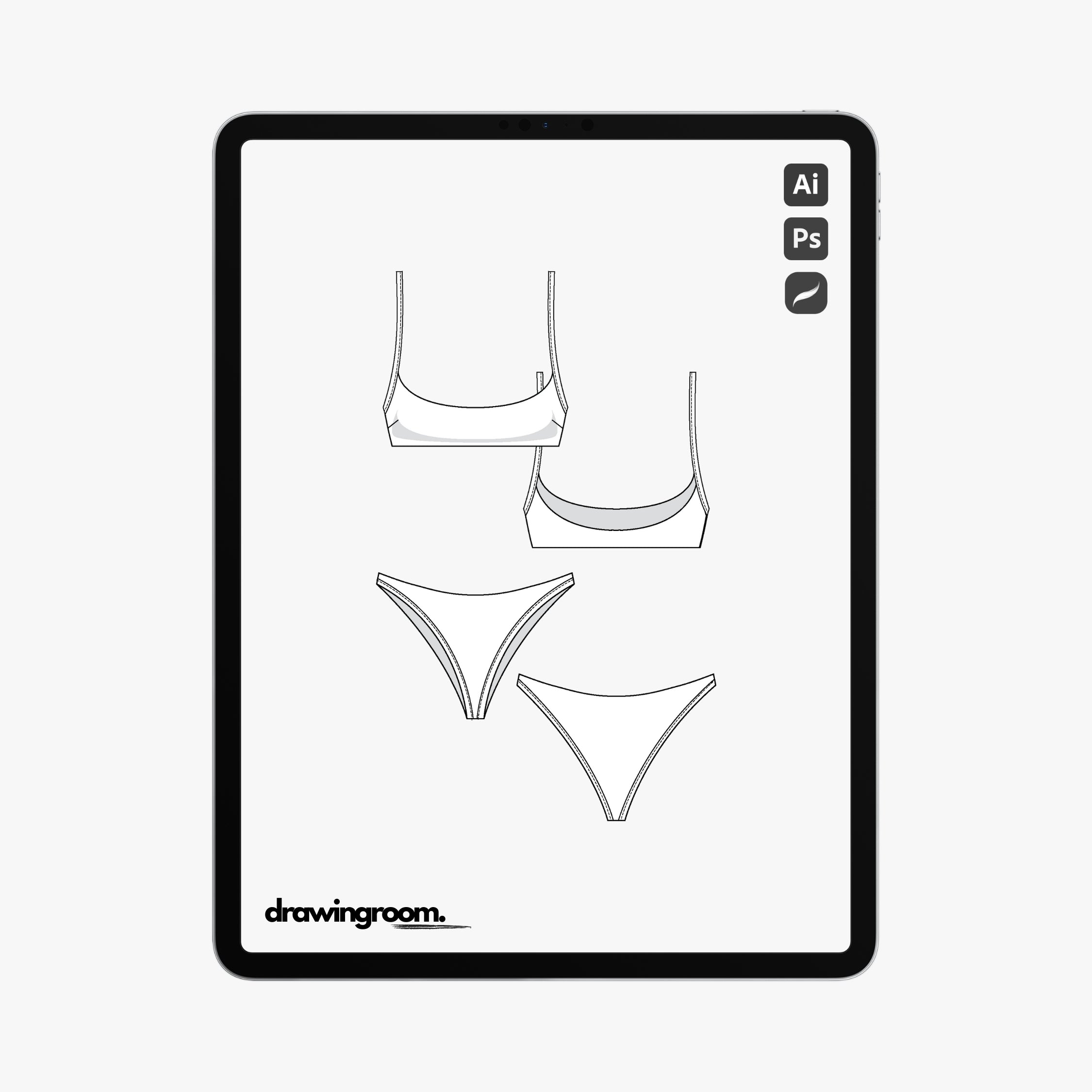 Spaghetti Strap Top Two Piece Swim Suit - Flat Mockup Vector