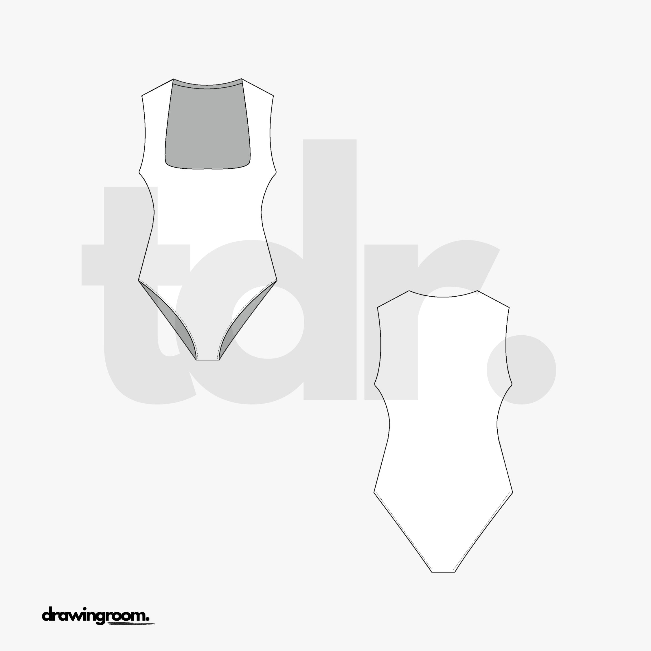 Square Neck Tank Body Suit - Flat Mockup Vector