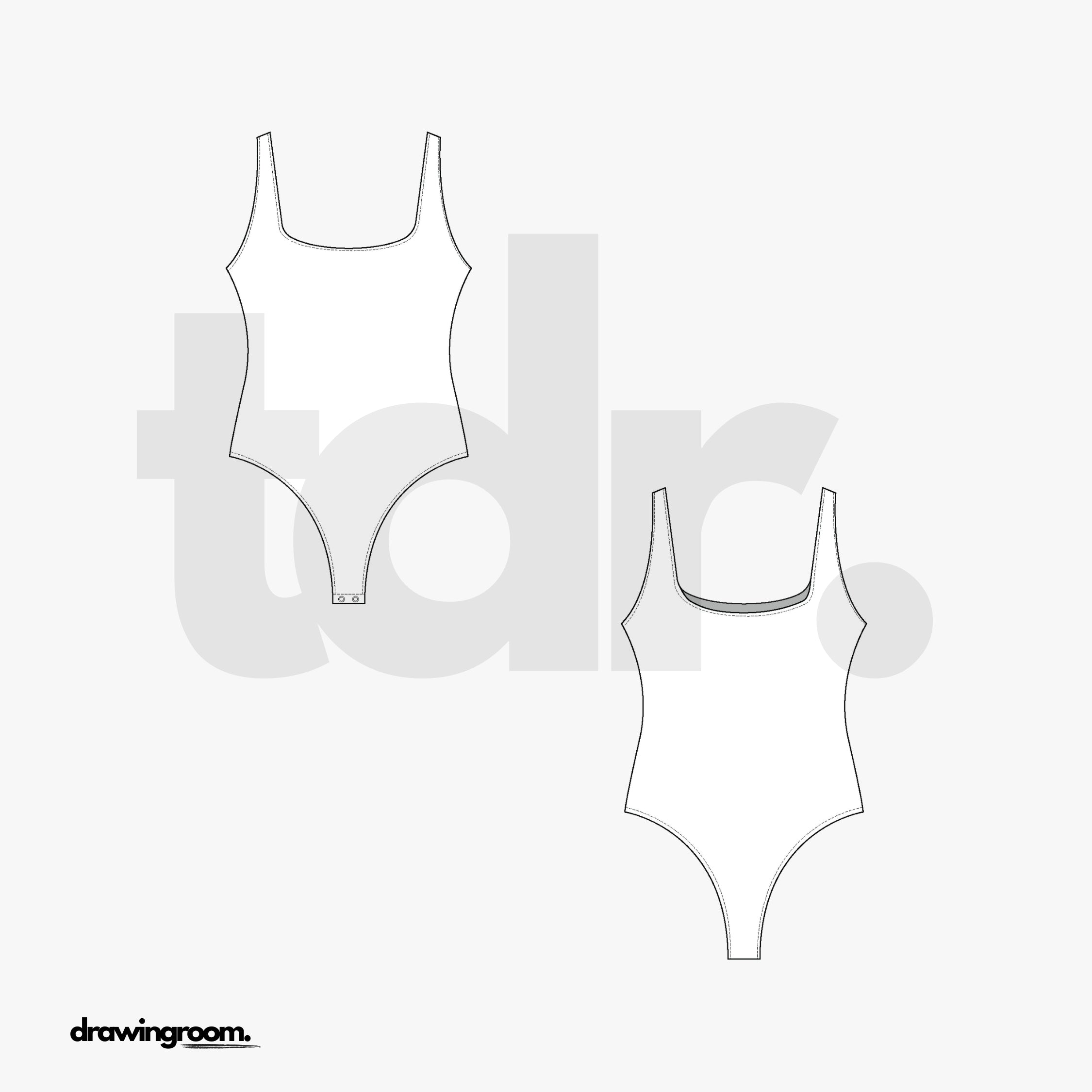 Square Neck and Back Tank Body Suit - Flat Mockup Vector