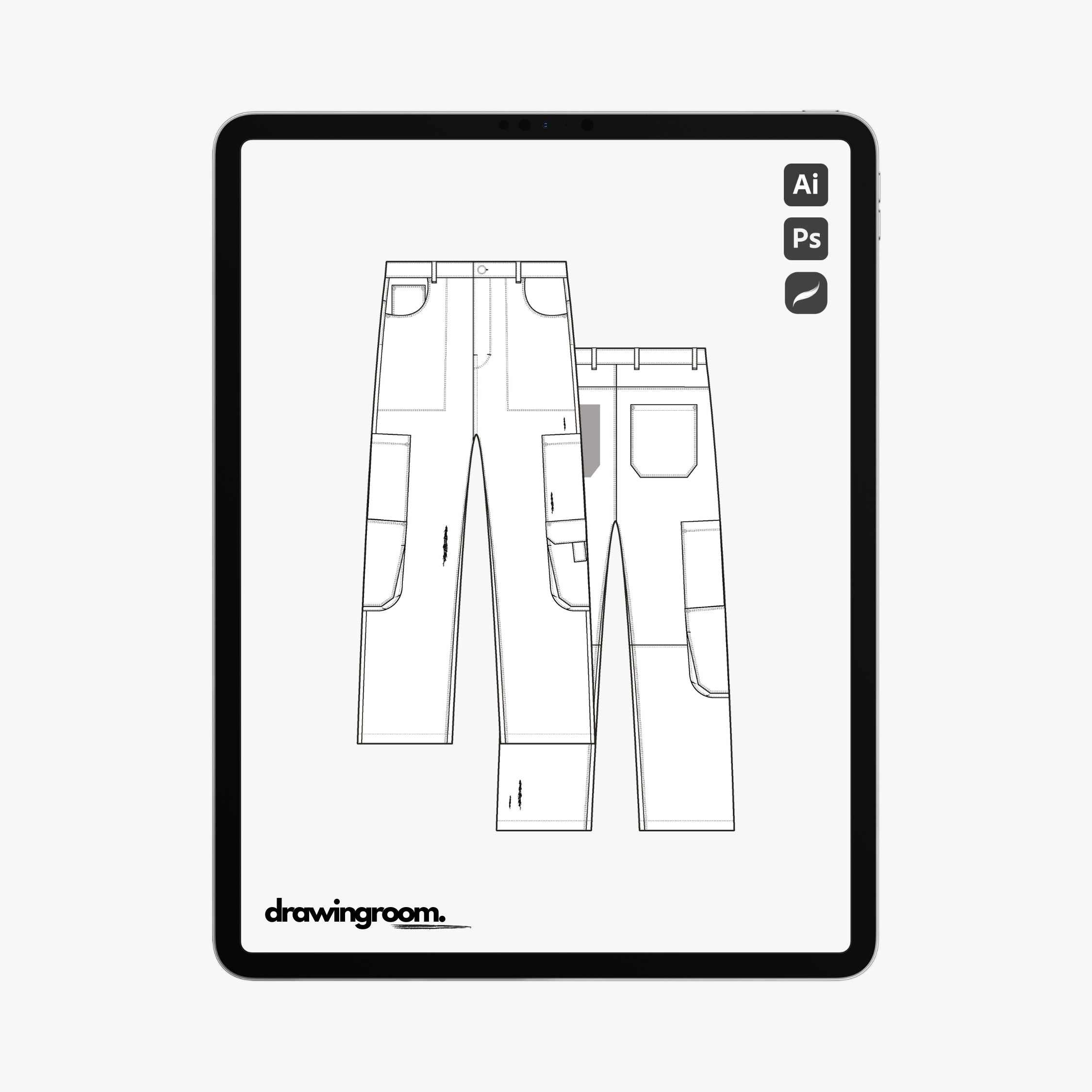 Straight Cargo Pants with Distressing - Flat Mockup Vector