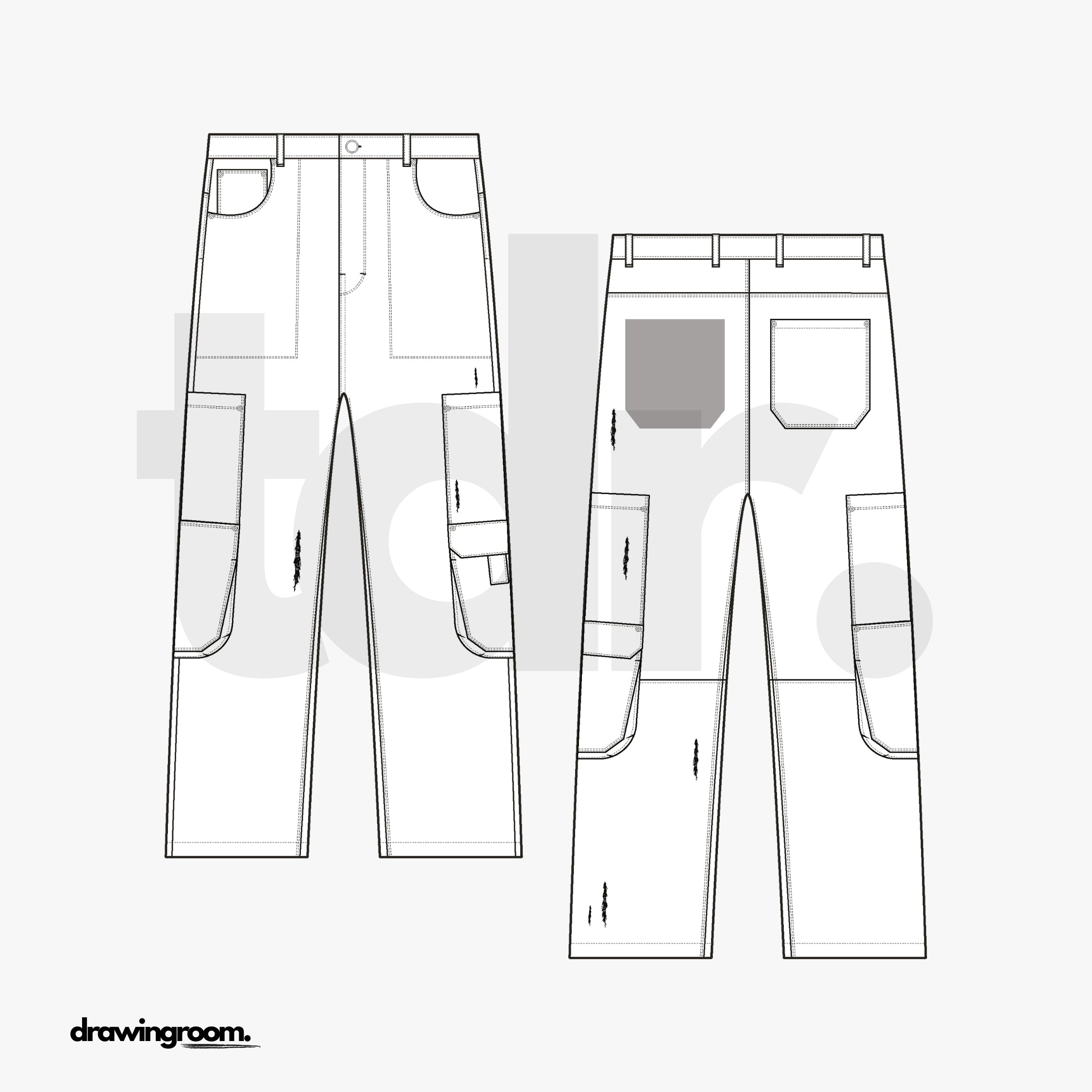 Straight Cargo Pants with Distressing - Flat Mockup Vector