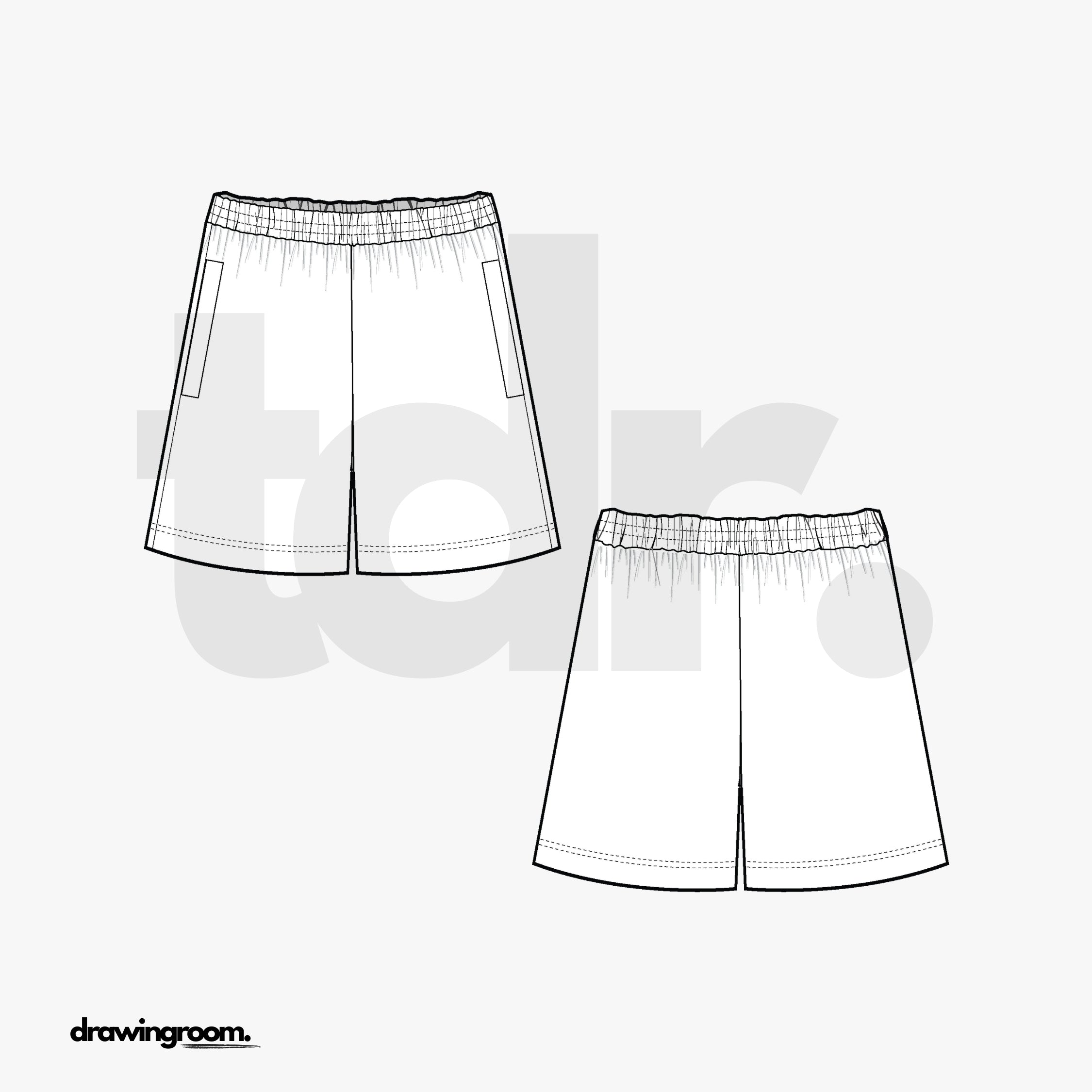 Straight Fit Athletic Shorts with Elastic Waistband - Flat Mockup Vector