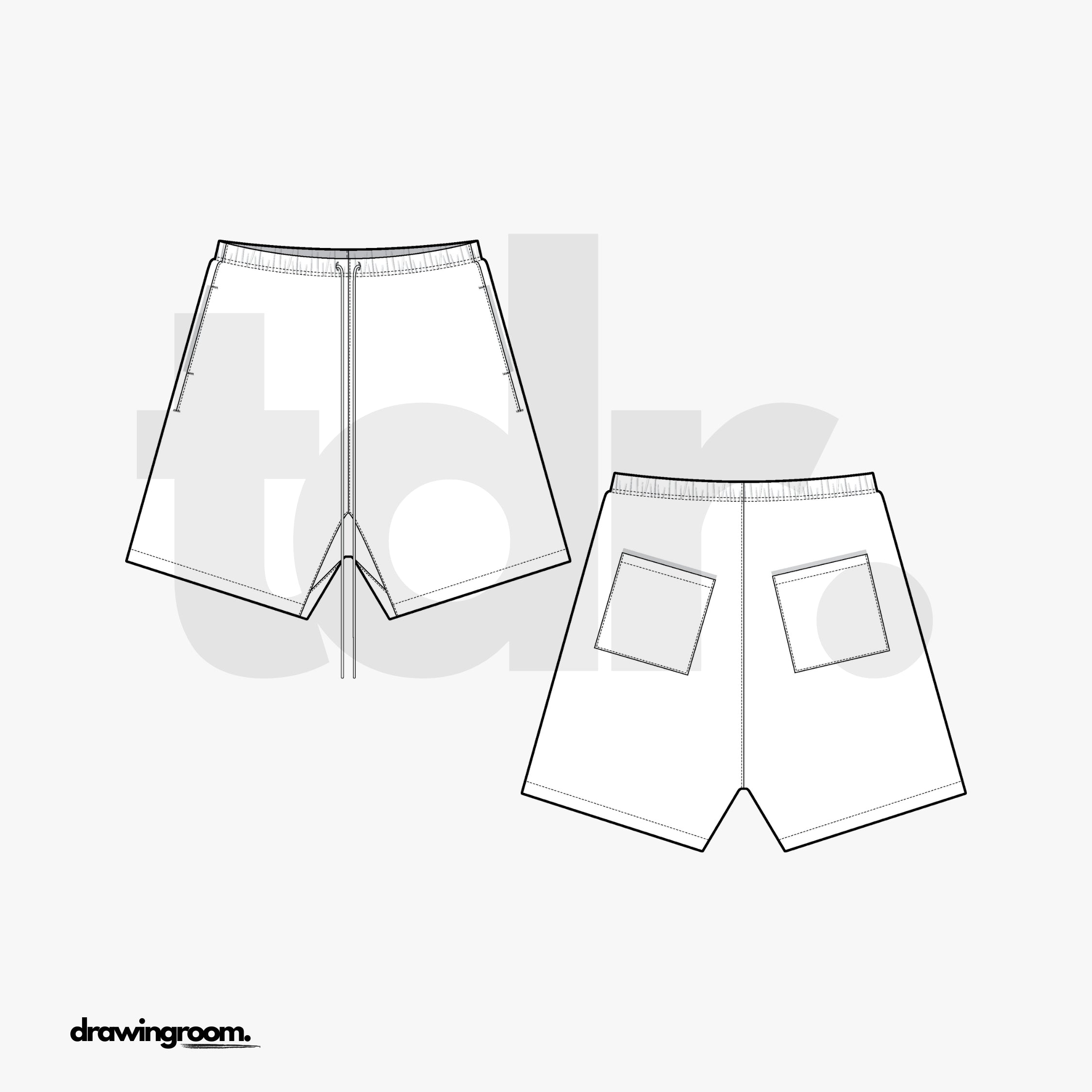 Straight Fit Athletic Shorts with Side Seam Pockets - Flat Mockup Vector