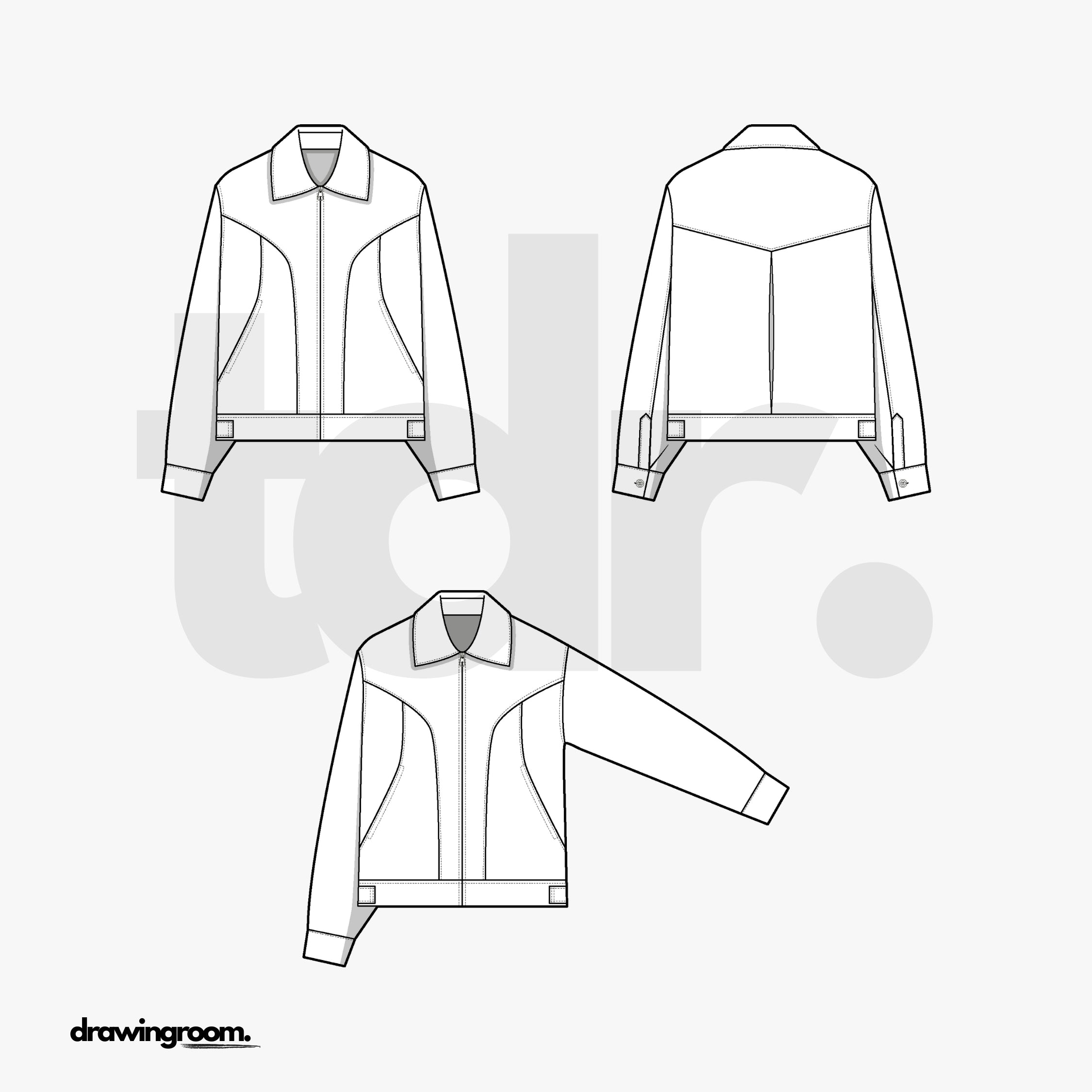 Straight Fit Biker Jacket with Front Cut and Sew Pocket Detail - Flat Mockup Vector