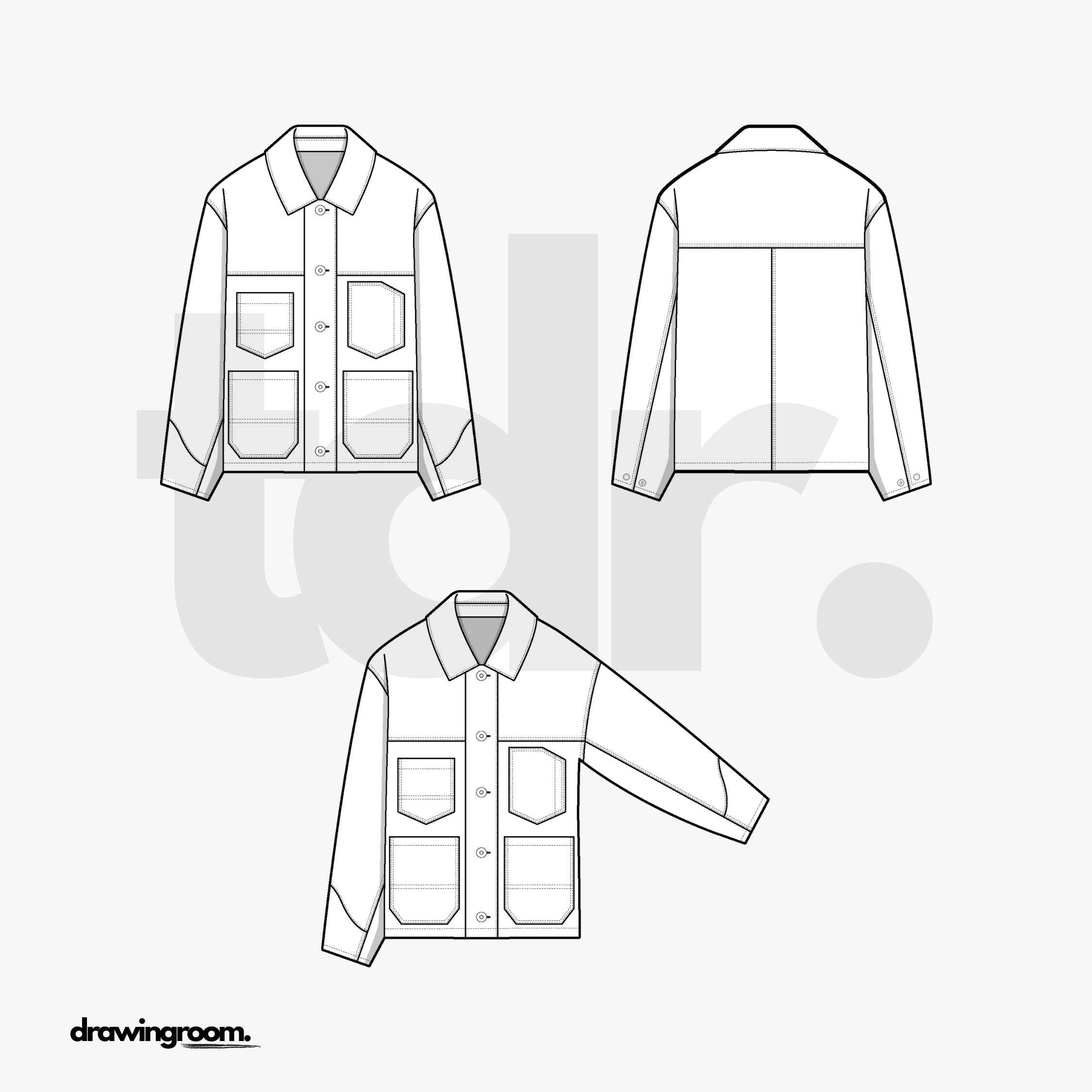 Straight Fit Cargo Jacket - Flat Mockup Vector