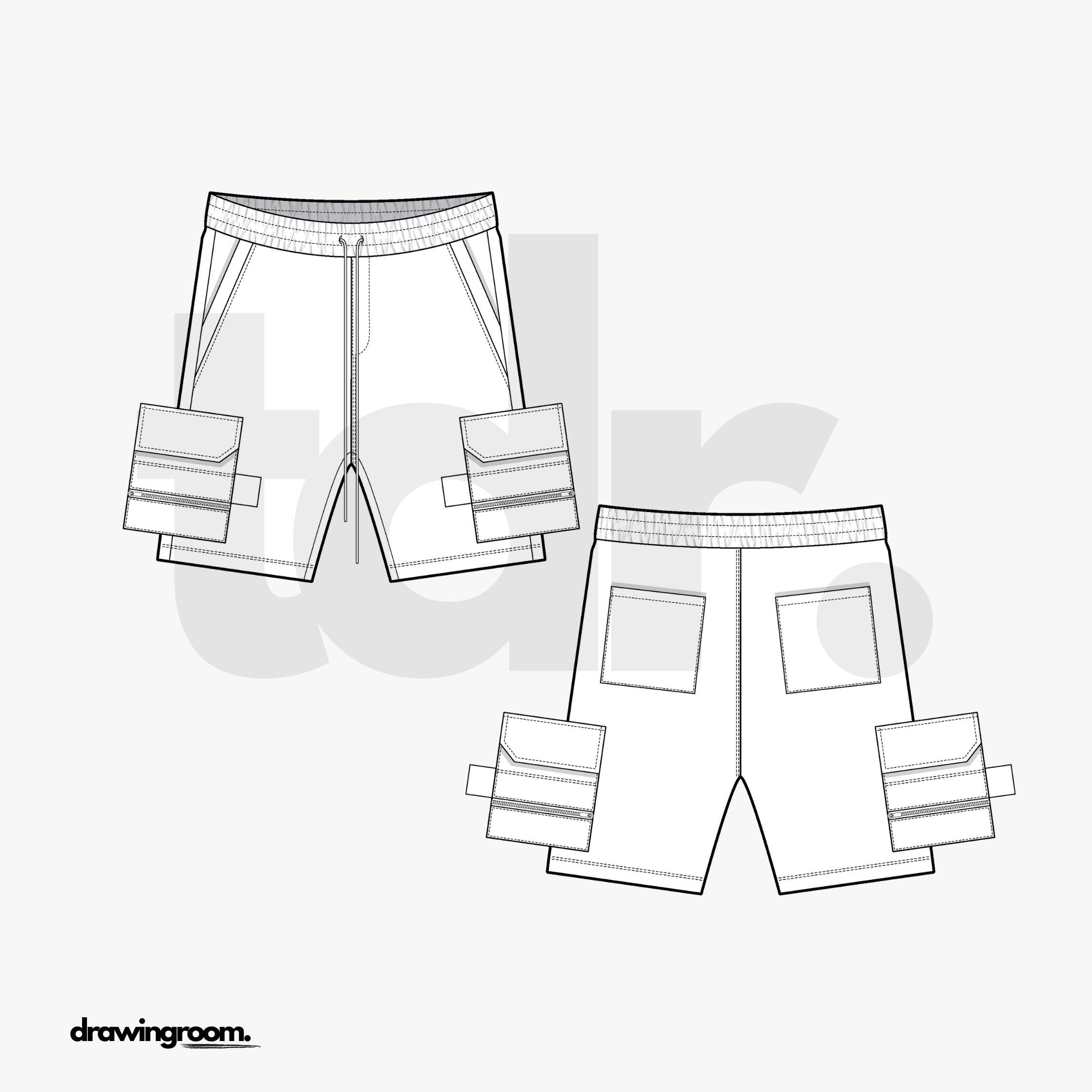 Straight Fit Cargo Shorts - Flat Mockup Vector