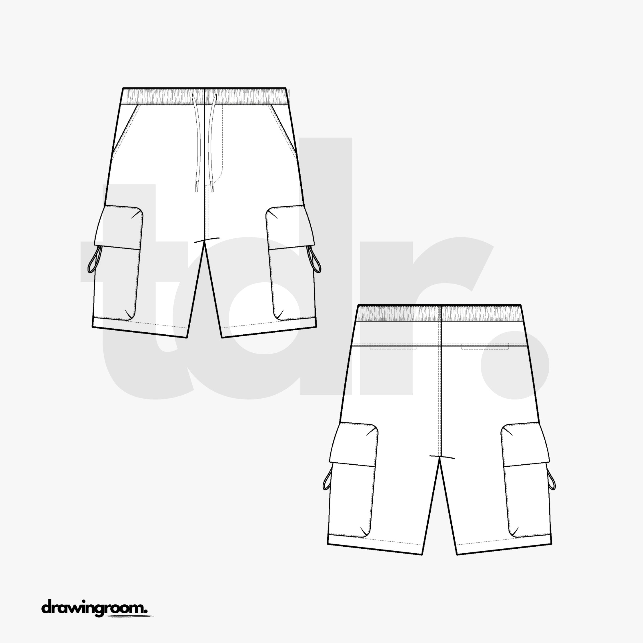 Straight Fit Cargo Shorts with Slash Pockets - Flat Mockup Vector