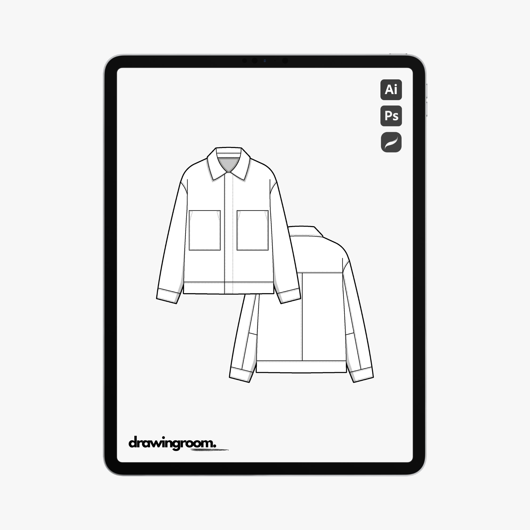 Straight Fit Carpenter Jacket with Chest Patch Pockets - Flat Mockup Vector