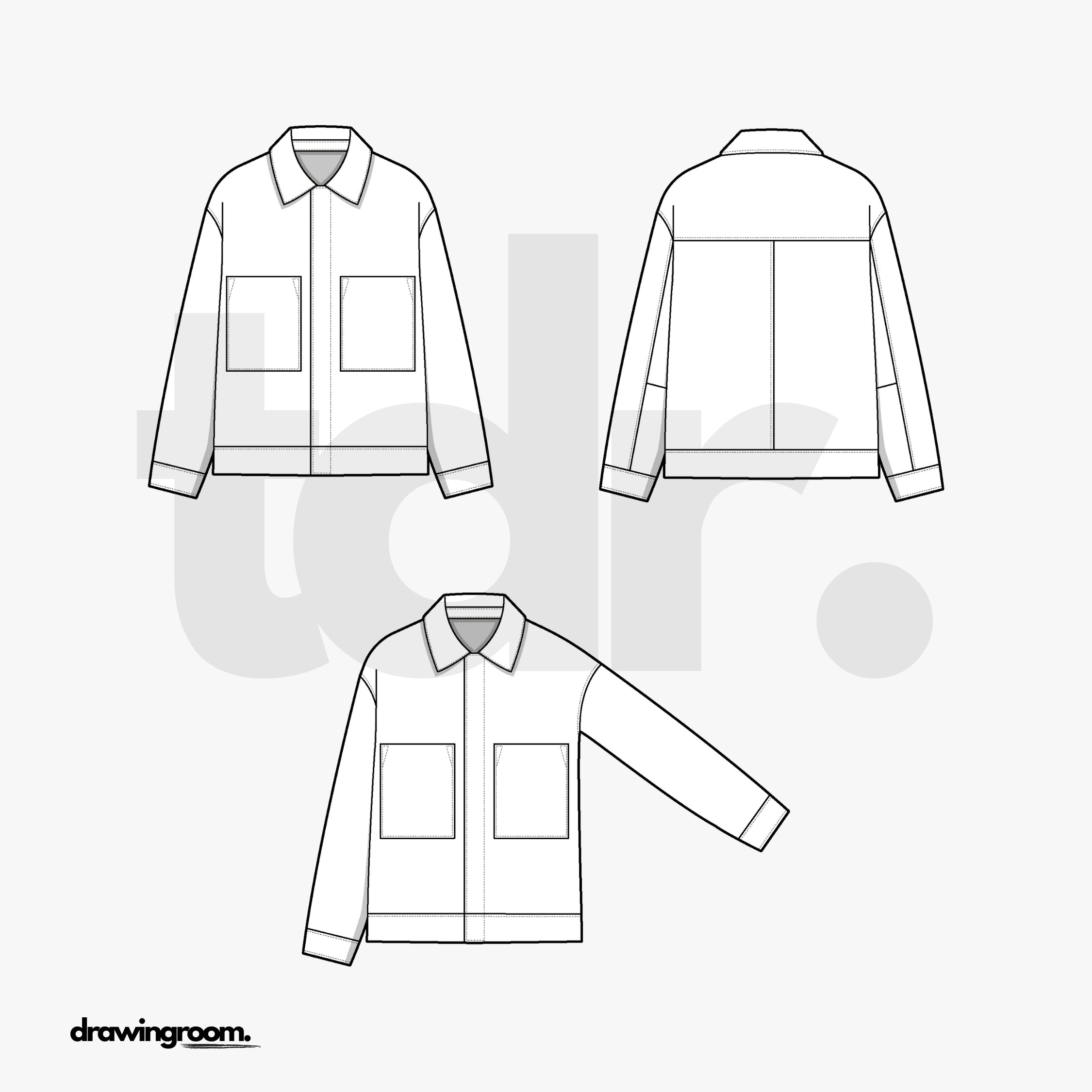 Straight Fit Carpenter Jacket with Chest Patch Pockets - Flat Mockup Vector