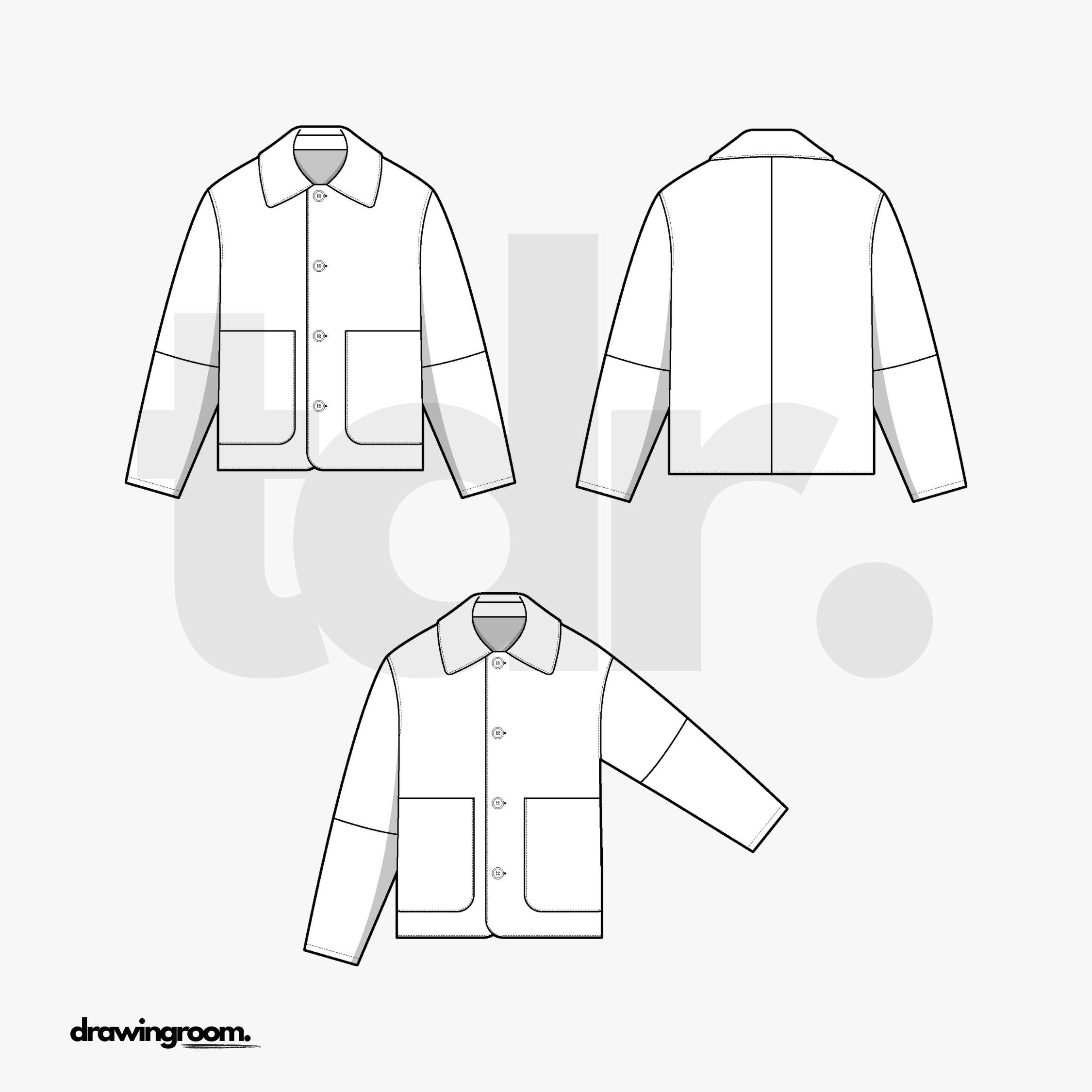 Straight Fit Carpenter Jacket with Oversized Patch Pockets - Flat Mockup Vector