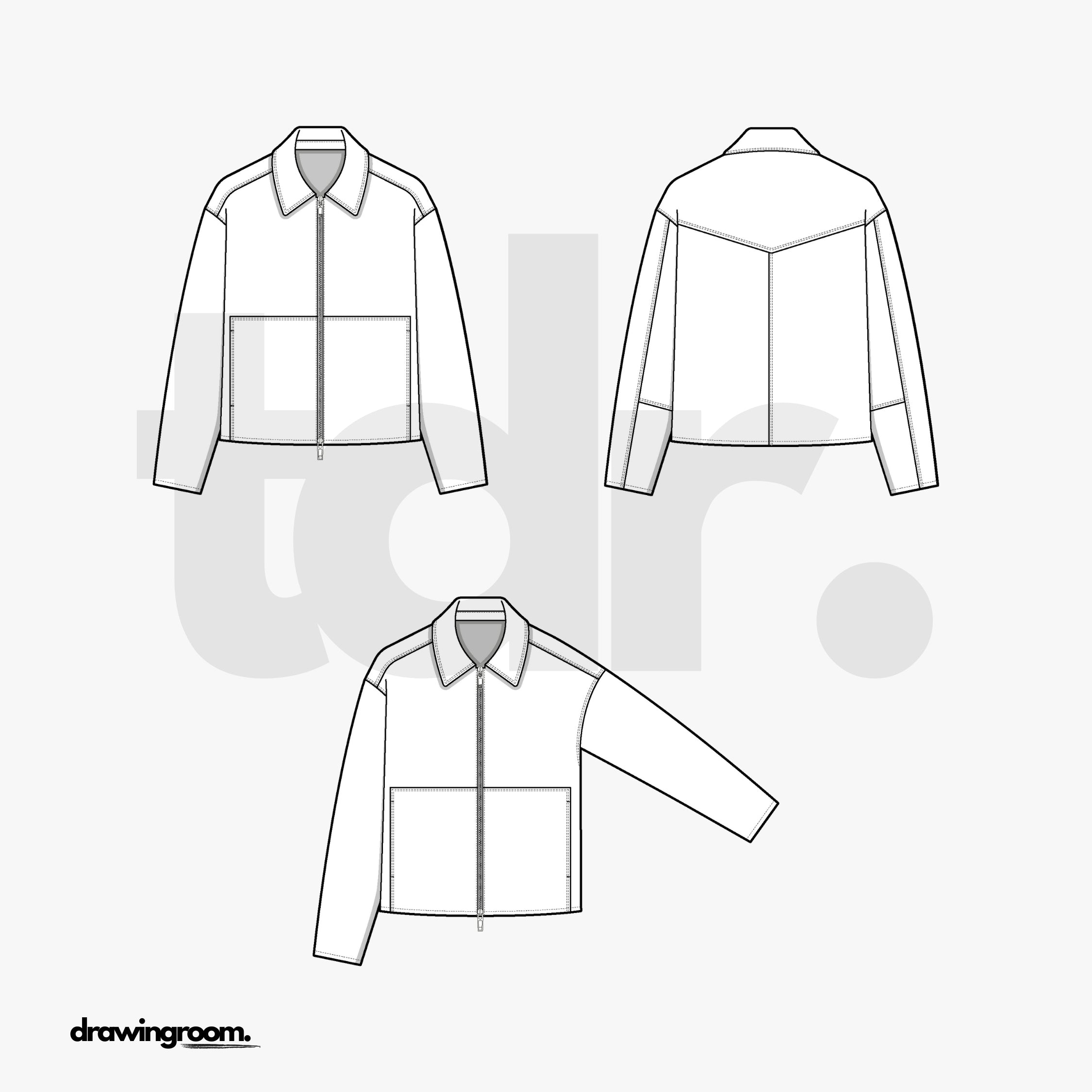 Straight Fit Carpenter Jacket with Oversized Square Pockets - Flat Mockup Vector