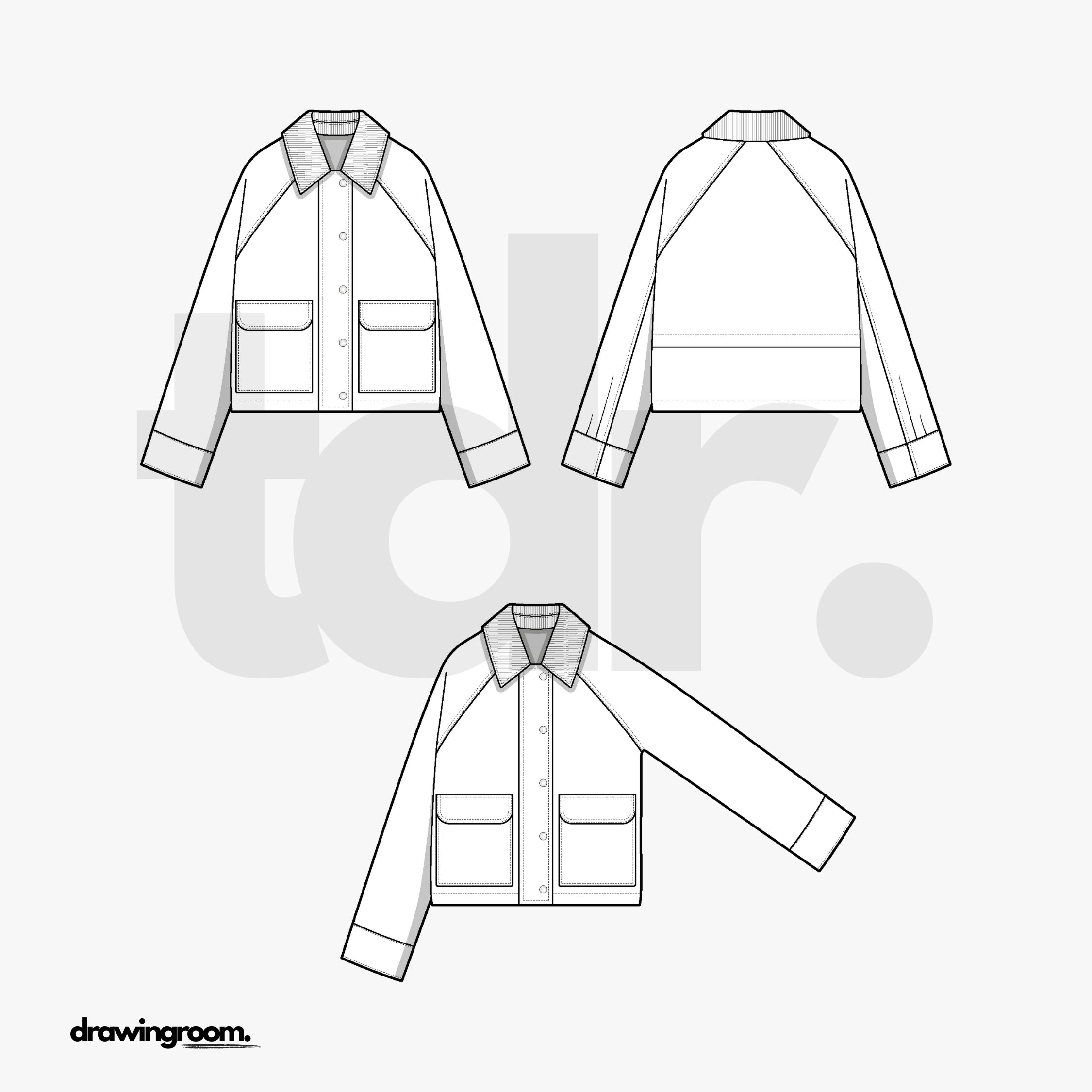 Straight Fit Carpenter Jacket with Raglan Sleeves and Patch Pockets - Flat Mockup Vector