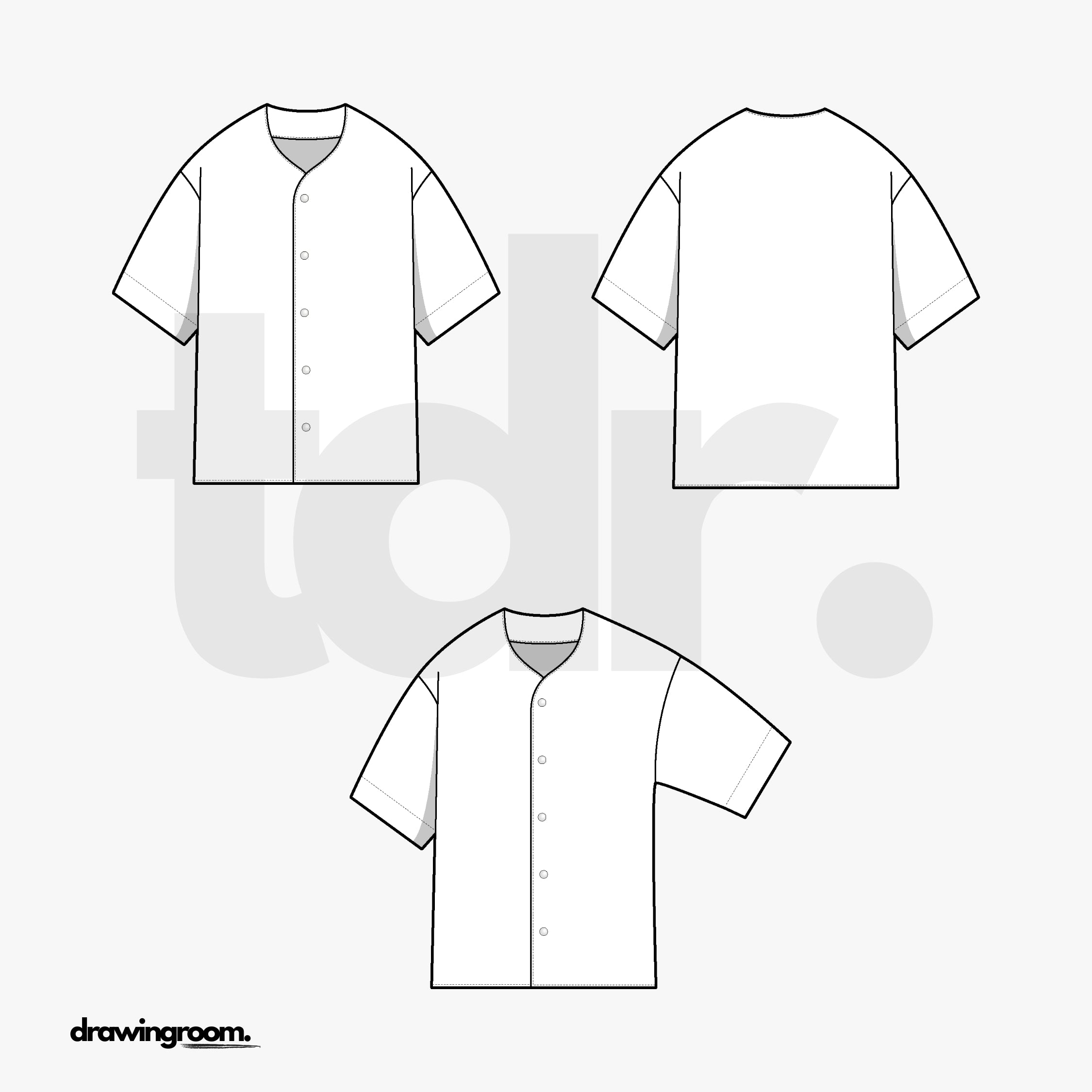 Straight Fit Collarless Short Sleeve Button Up Shirt - Flat Mockup Vector