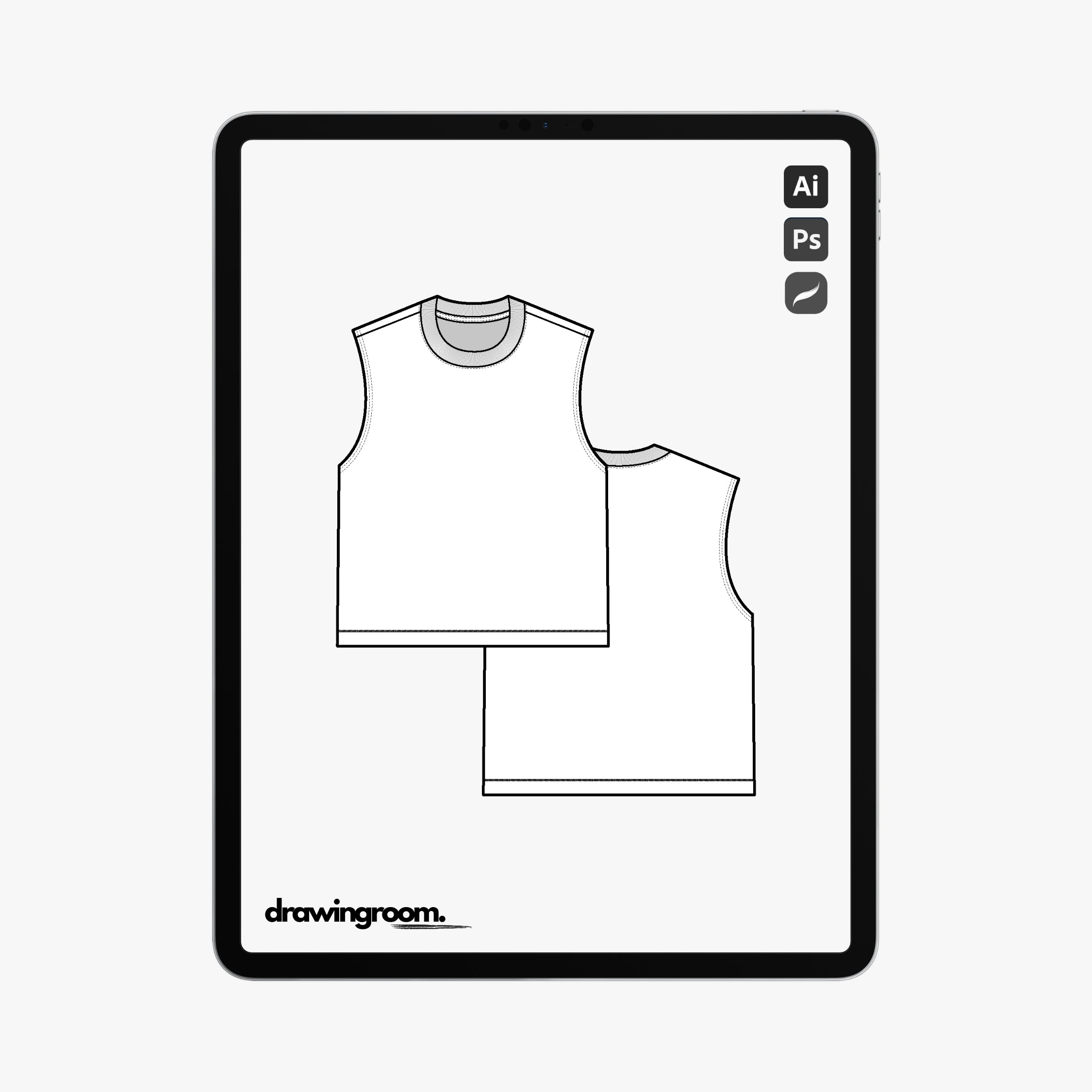 Straight Fit Crewneck Sleeveless Shirt - Flat Mockup Vector