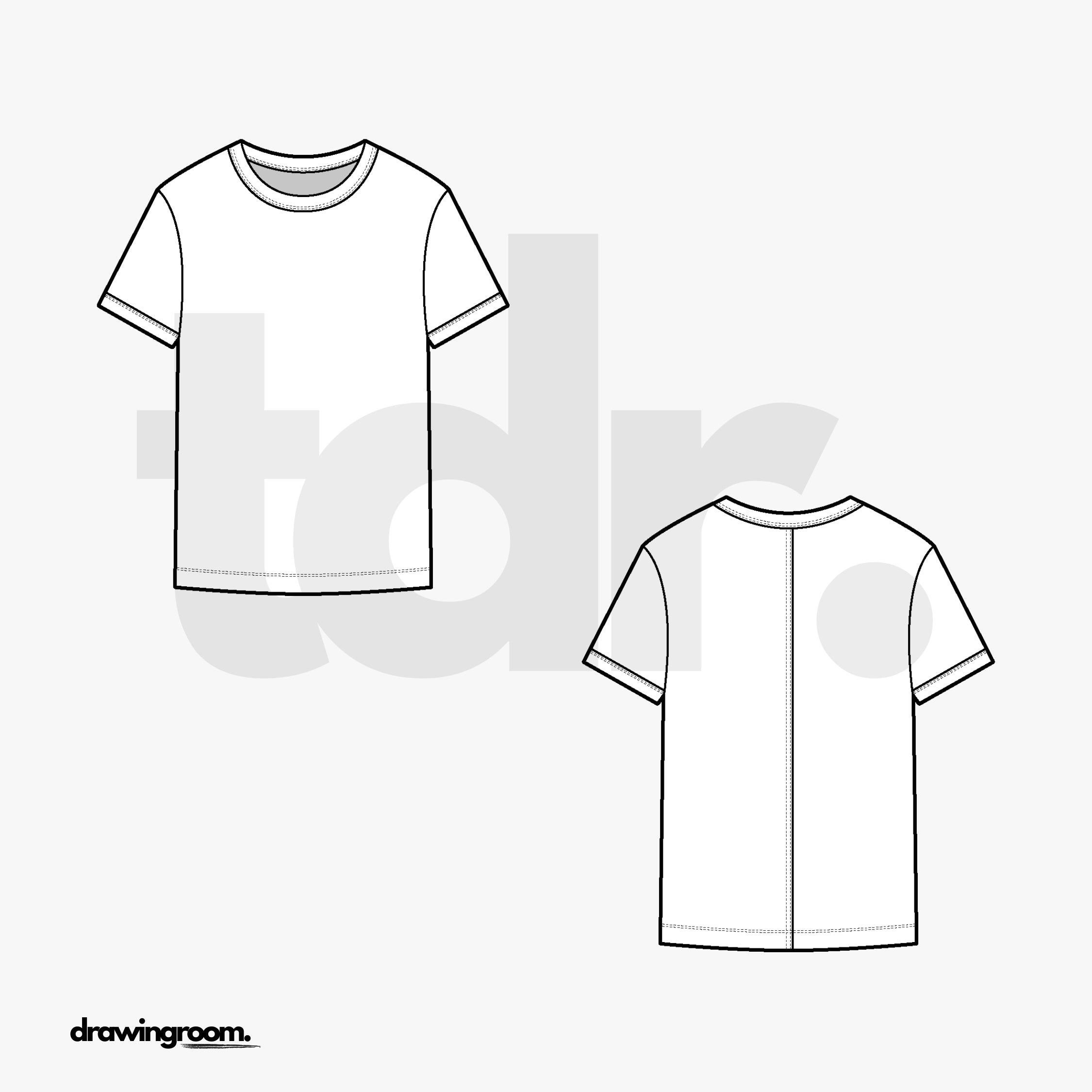 Straight Fit Crewneck T-Shirt with Back Cut and Sew Detail - Flat Mockup Vector