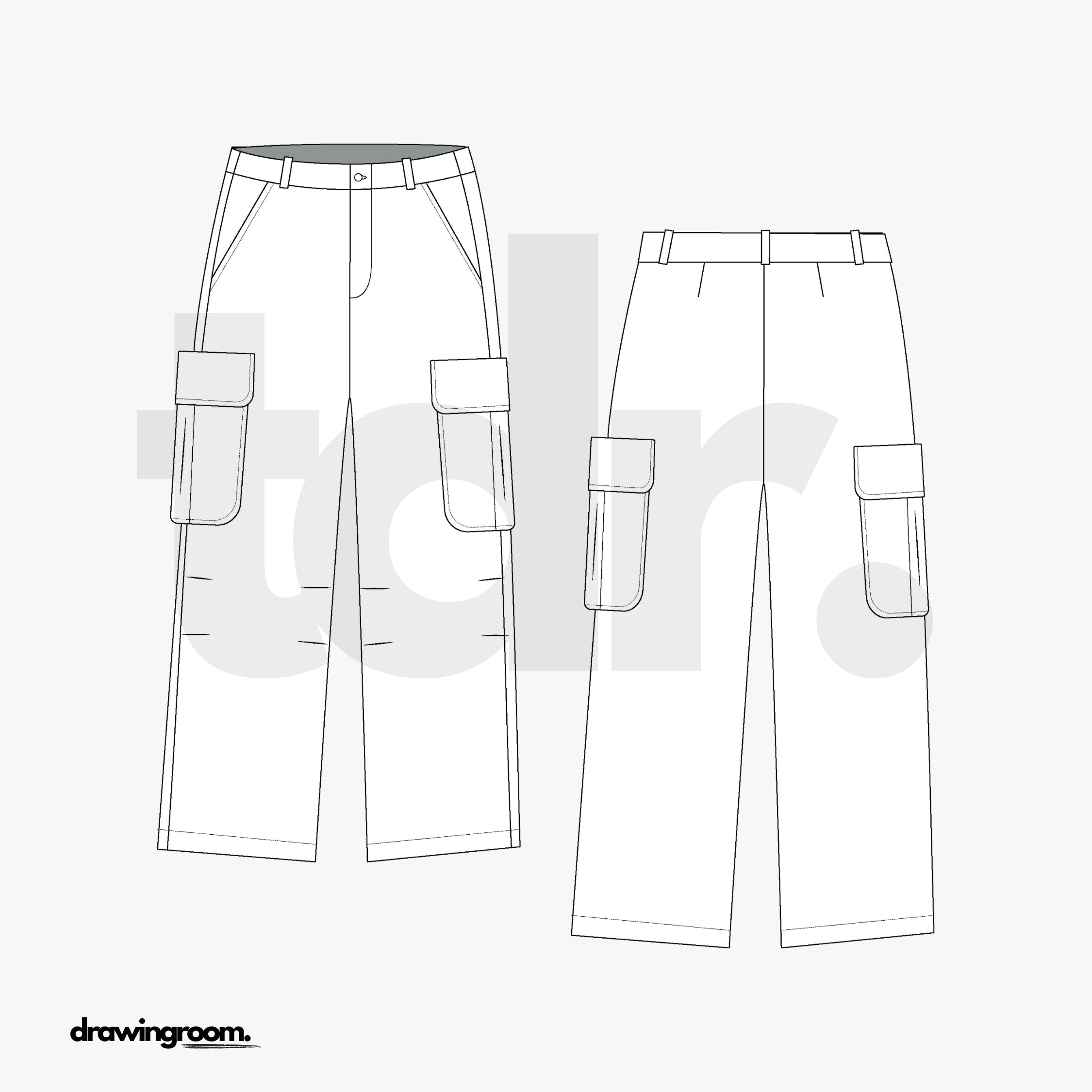 Straight Fit Cropped Cargo Pants - Flat Mockup Vector