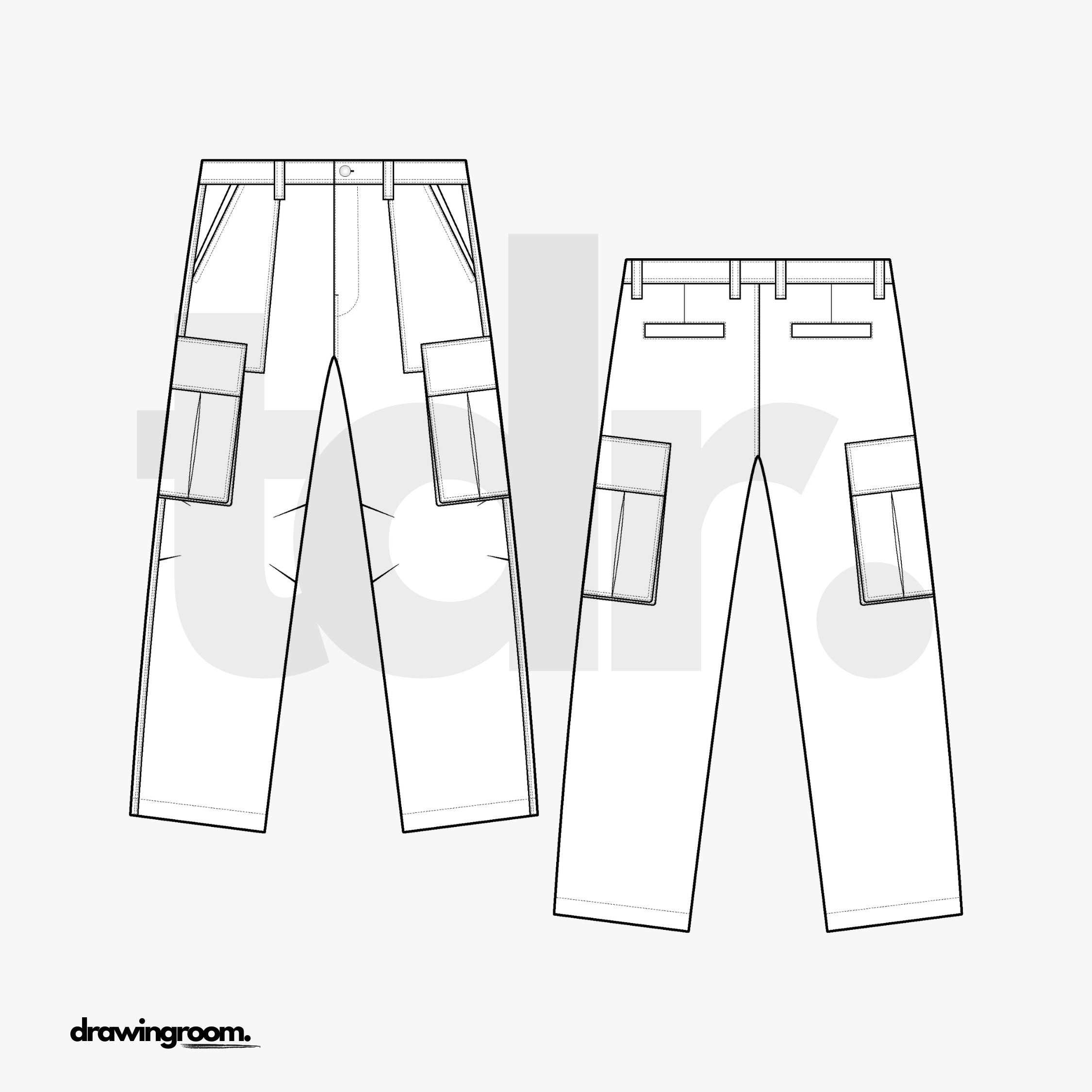 Straight Fit Cropped Cargo Pants with Back Welt Pockets - Flat Mockup Vector