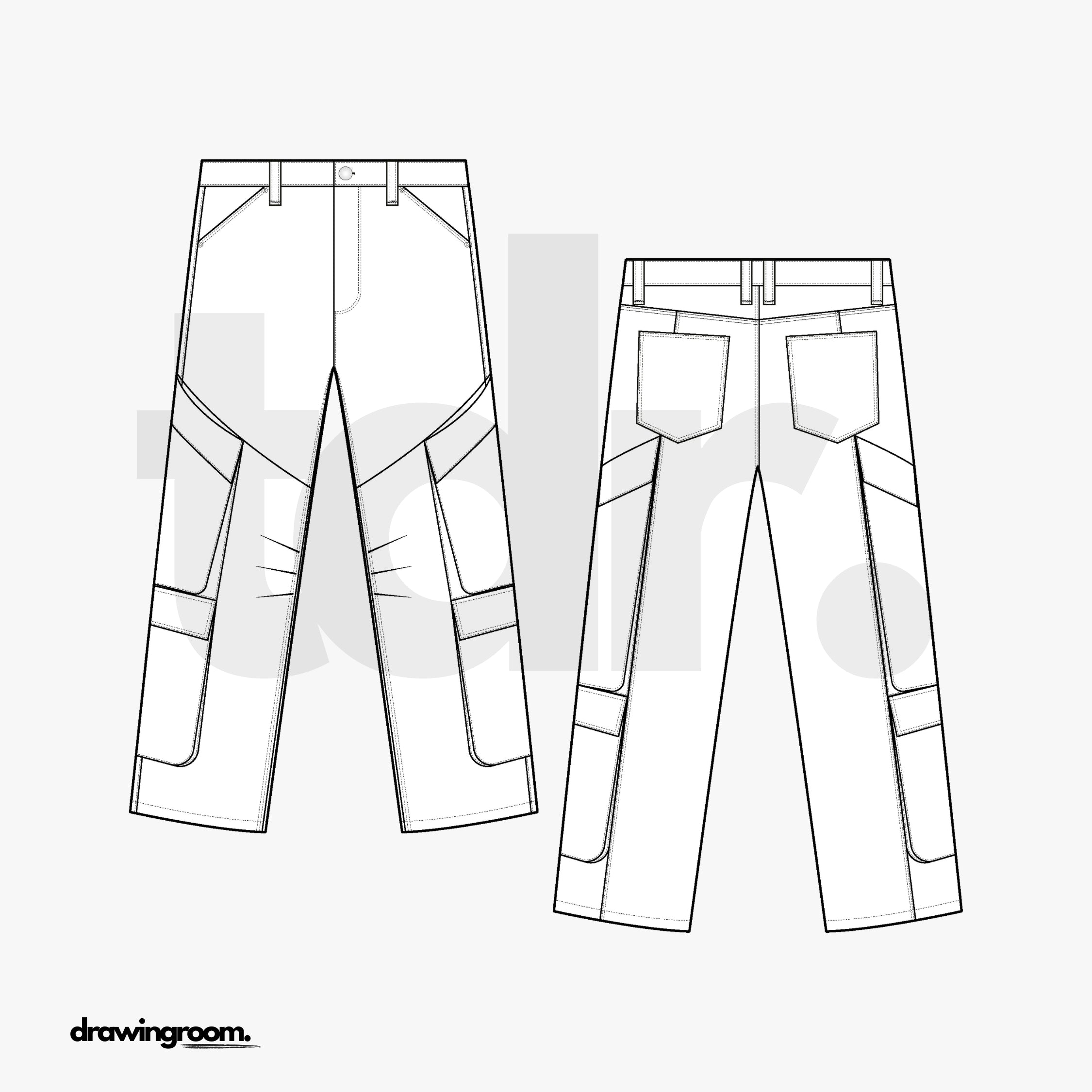 Straight Fit Cropped Cargo Pants with Oversized Pockets - Flat Mockup Vector