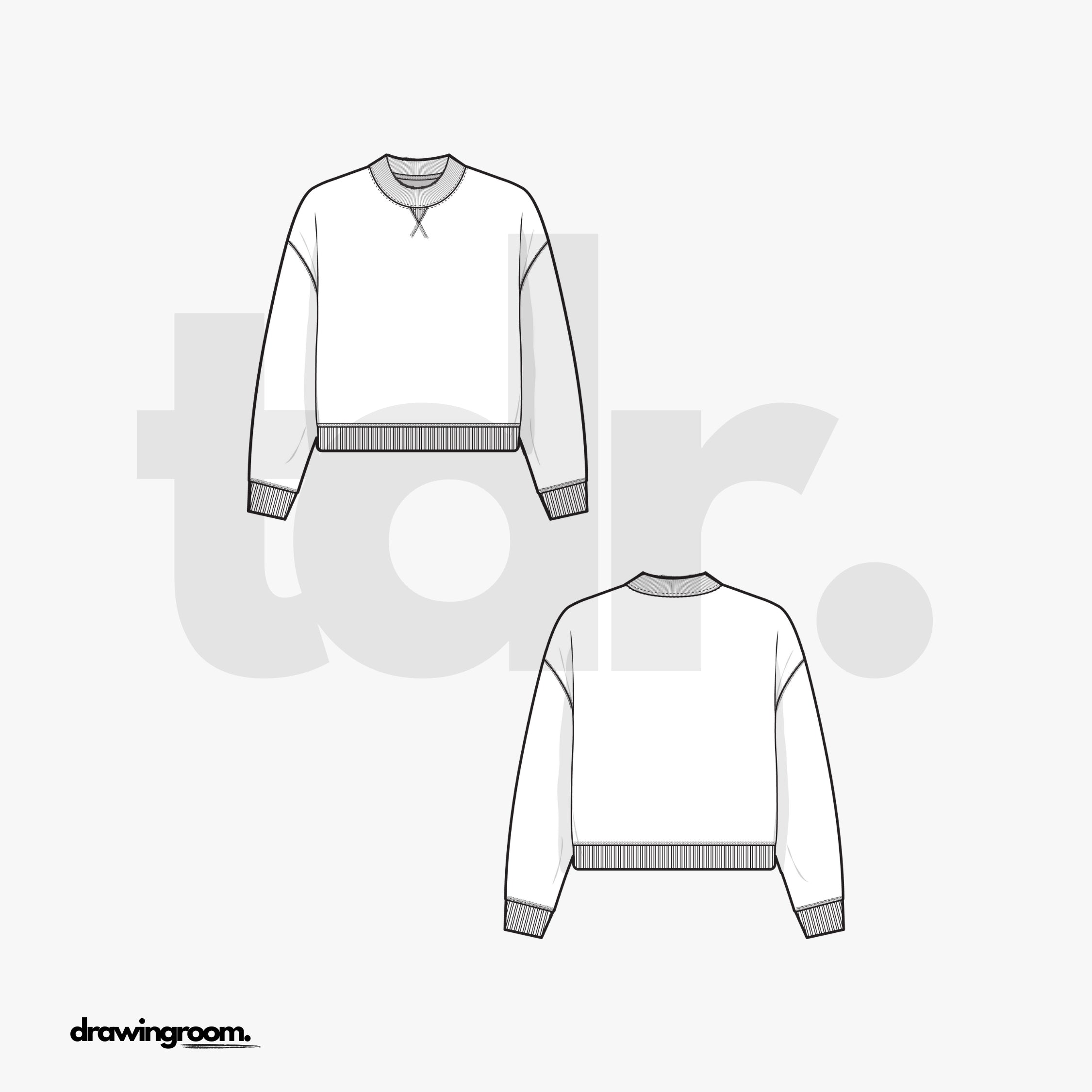 Straight Fit Cropped Crewneck Pullover with V-Notch - Flat Mockup Vector