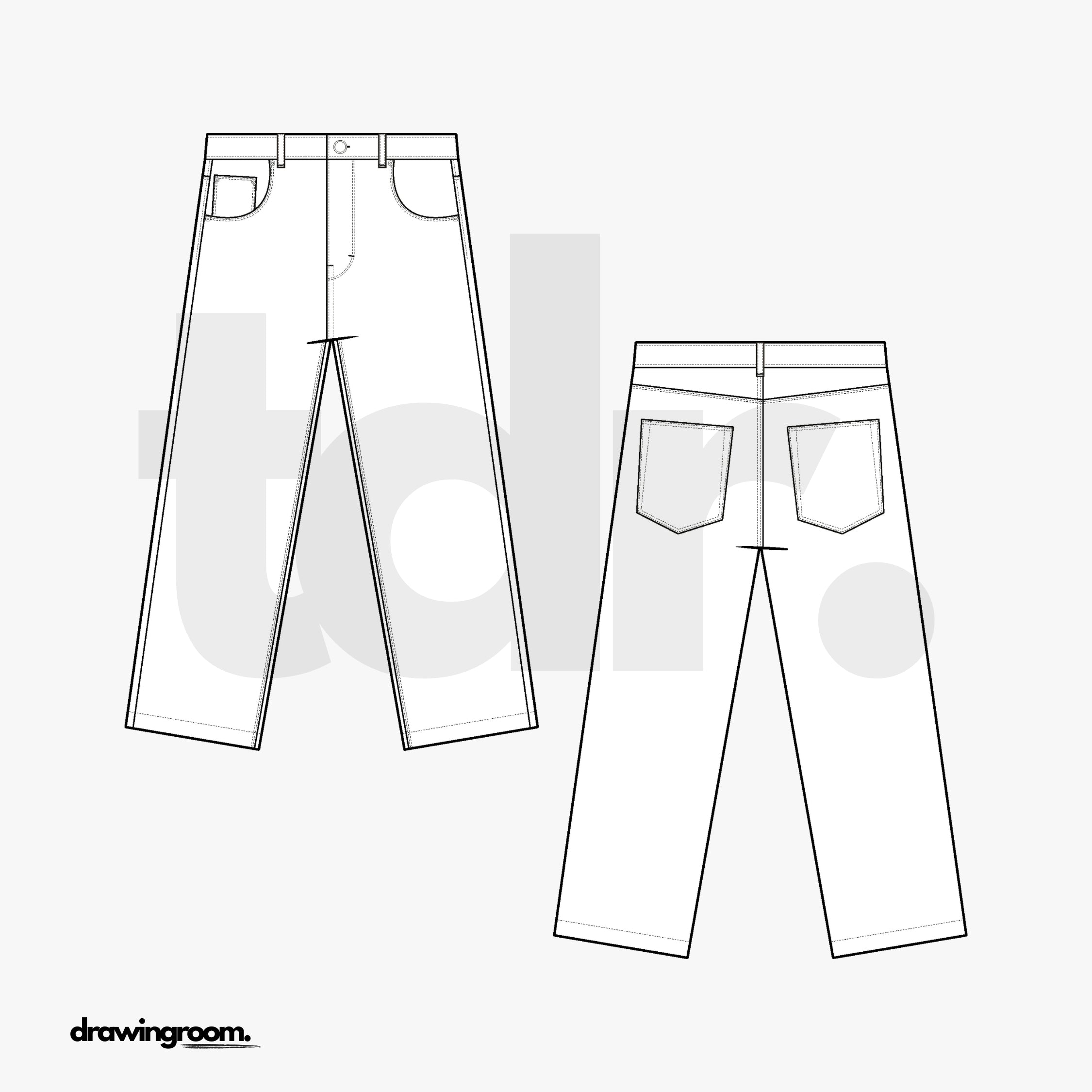 Straight Fit Cropped Jeans - Flat Mockup Vector