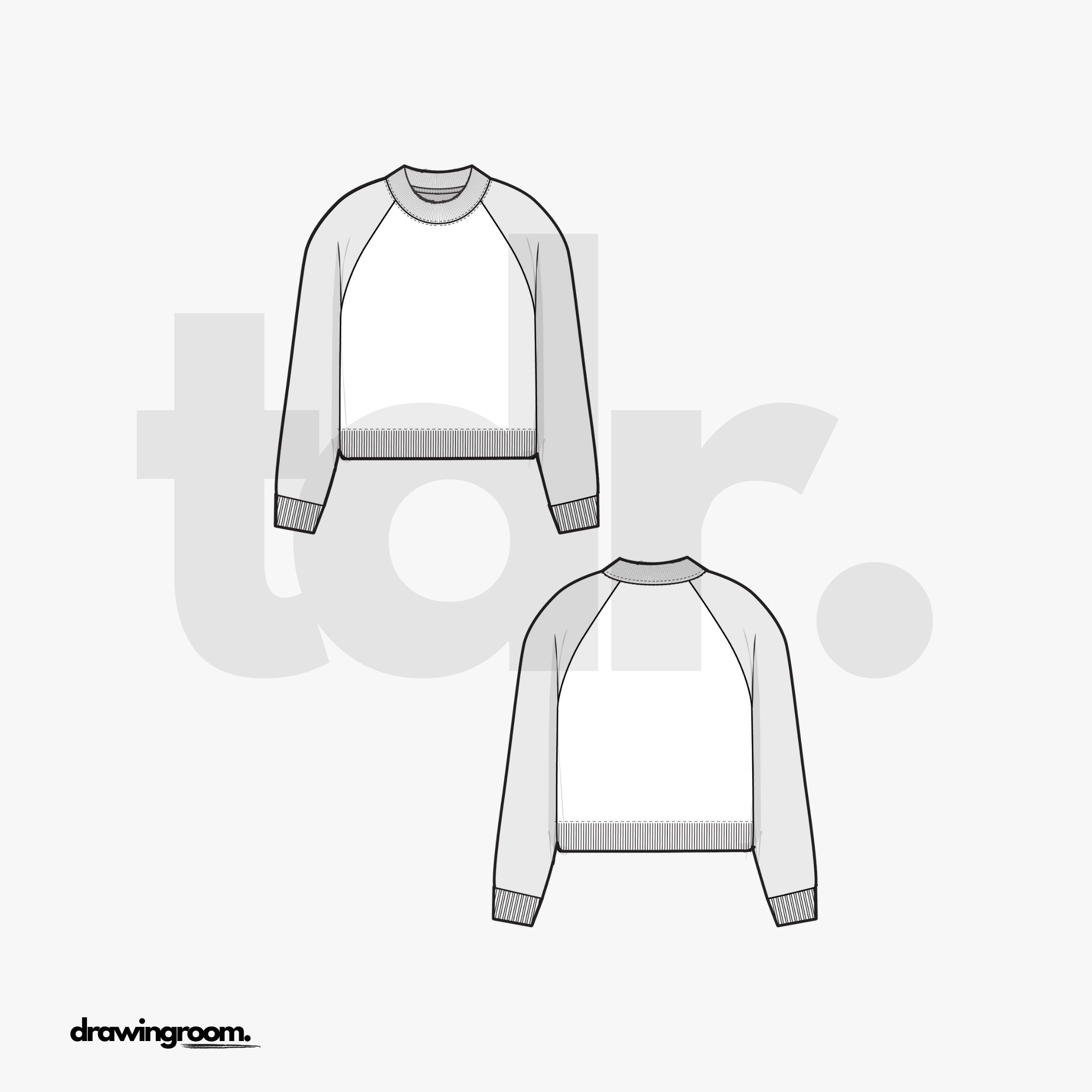 Straight Fit Cropped Raglan Crewneck Pullover - Flat Mockup Vector