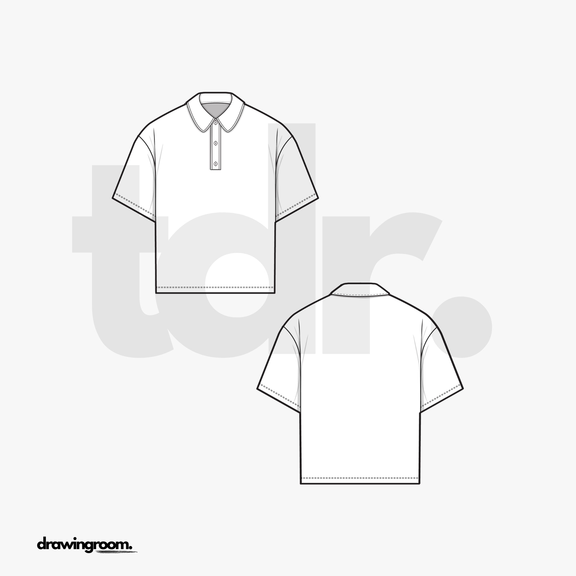 Straight Fit Cropped Short Sleeve Button Up Polo Shirt - Flat Mockup Vector