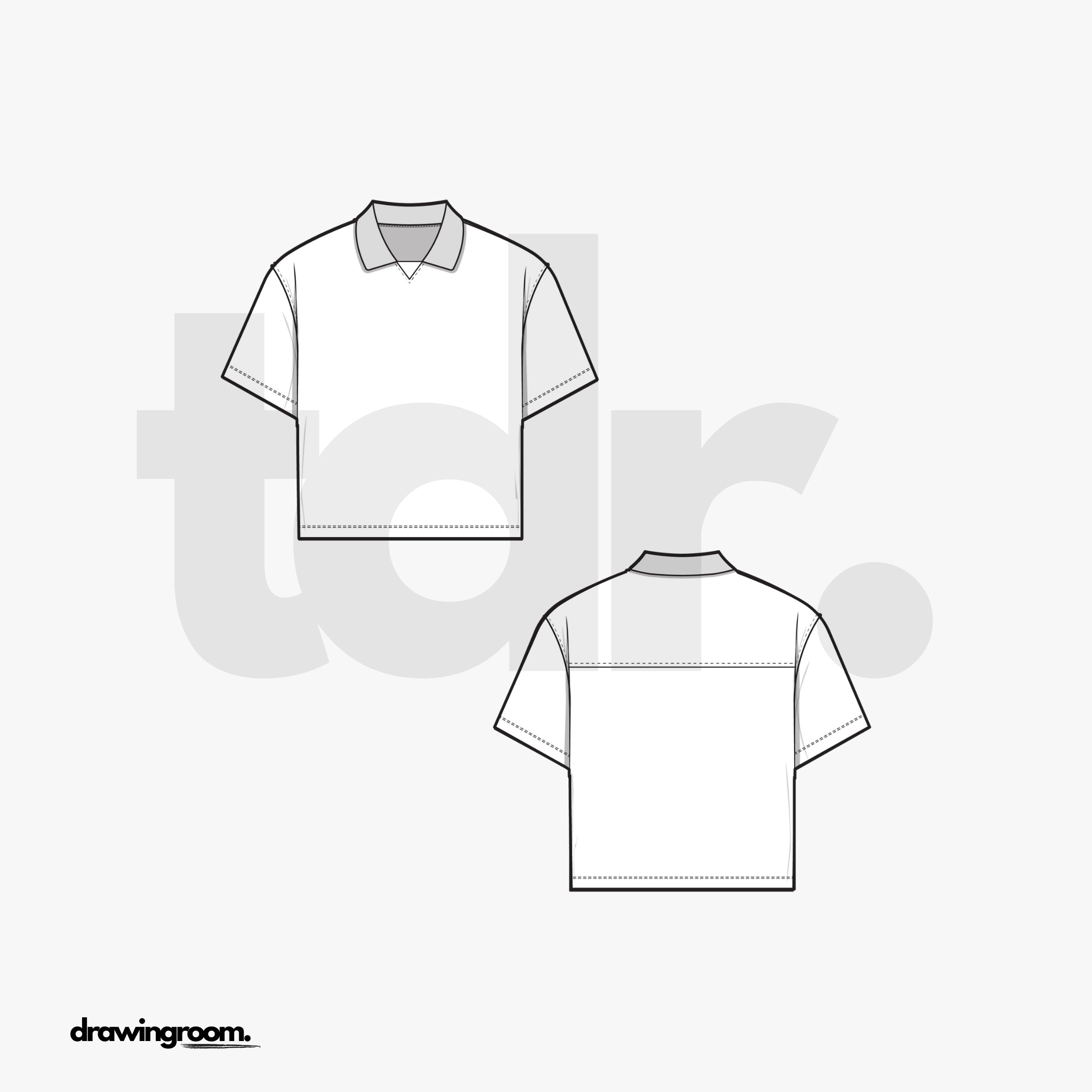 Straight Fit Cropped Short Sleeve Polo Shirt with V-Notch - Flat Mockup Vector