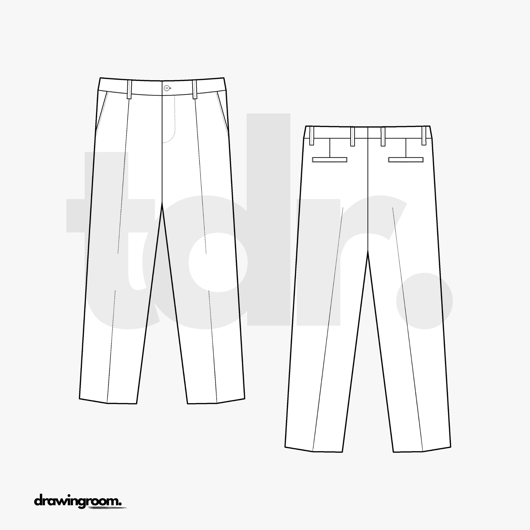 Slightly Tapered Fit Cropped Trousers - Flat Mockup Vector